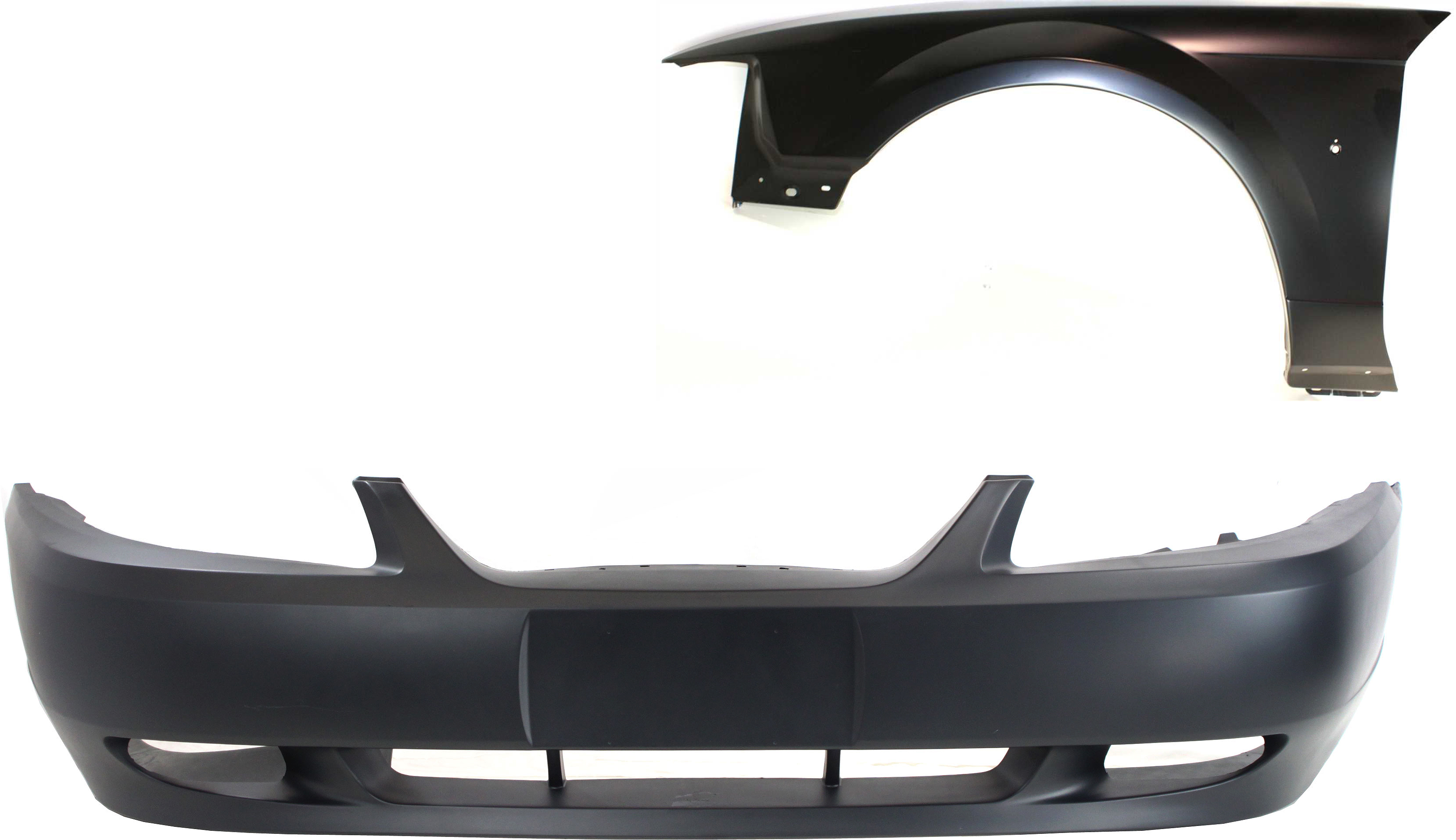 AM MUSTANG 99-04 FRONT BUMPER COVER Primed 2 pc kit with Fender SKU KIT 30715-22 Partslink FO1000439 FO1240201 OEM YR3Z17D957GA XR3Z16006AA