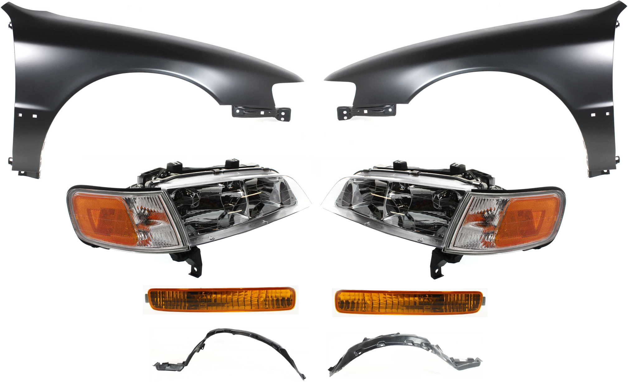 AM ACCORD 96-97 HEAD LAMP RH AND LH Assembly Halogen 8 pc Kit with Fender Liners Fenders and Turn Signal Lights SKU KIT 30715-32 Partslink HO2502106 HO2503106 HO1241122 HO1240122 HO1248107 HO1249107 HO2531116 HO2530116 OEM 33150SV4A02-33100SV4A02-60211S