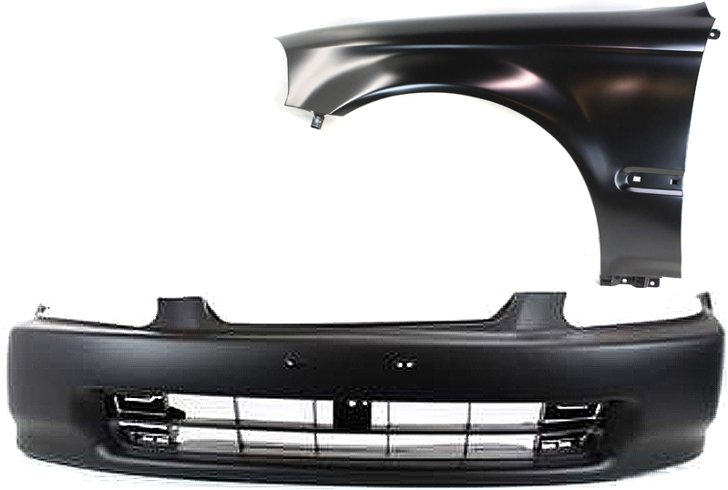AM CIVIC 96-98 FRONT BUMPER COVER Primed 2 pc kit with Fender SKU KIT 30715-37 Partslink HO1000172 HO1240143 OEM 04711S01A00ZZ 60261S04A00ZZ
