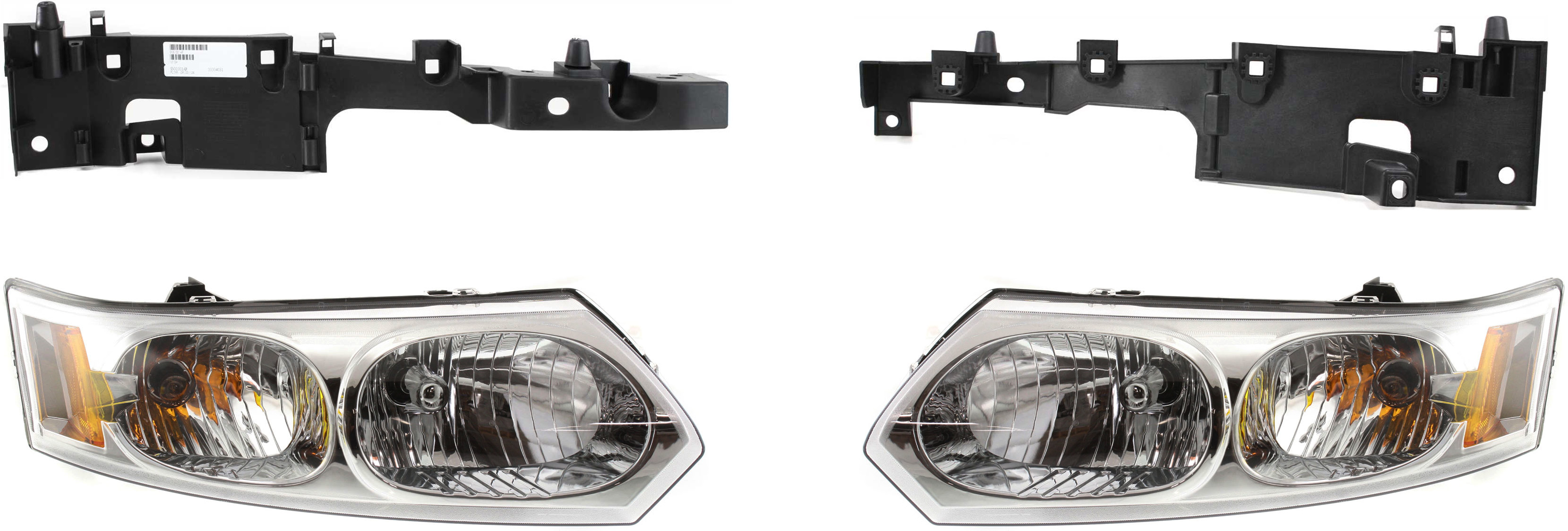 AM ION 03-07 HEAD LAMP RH AND LH Assembly Halogen 4 pc Kit with Headlight Brackets SKU KIT 32815-13 Partslink GM2503231 GM2502231 GM1221138 GM1221137 OEM 15919400-15919399-15253589-152