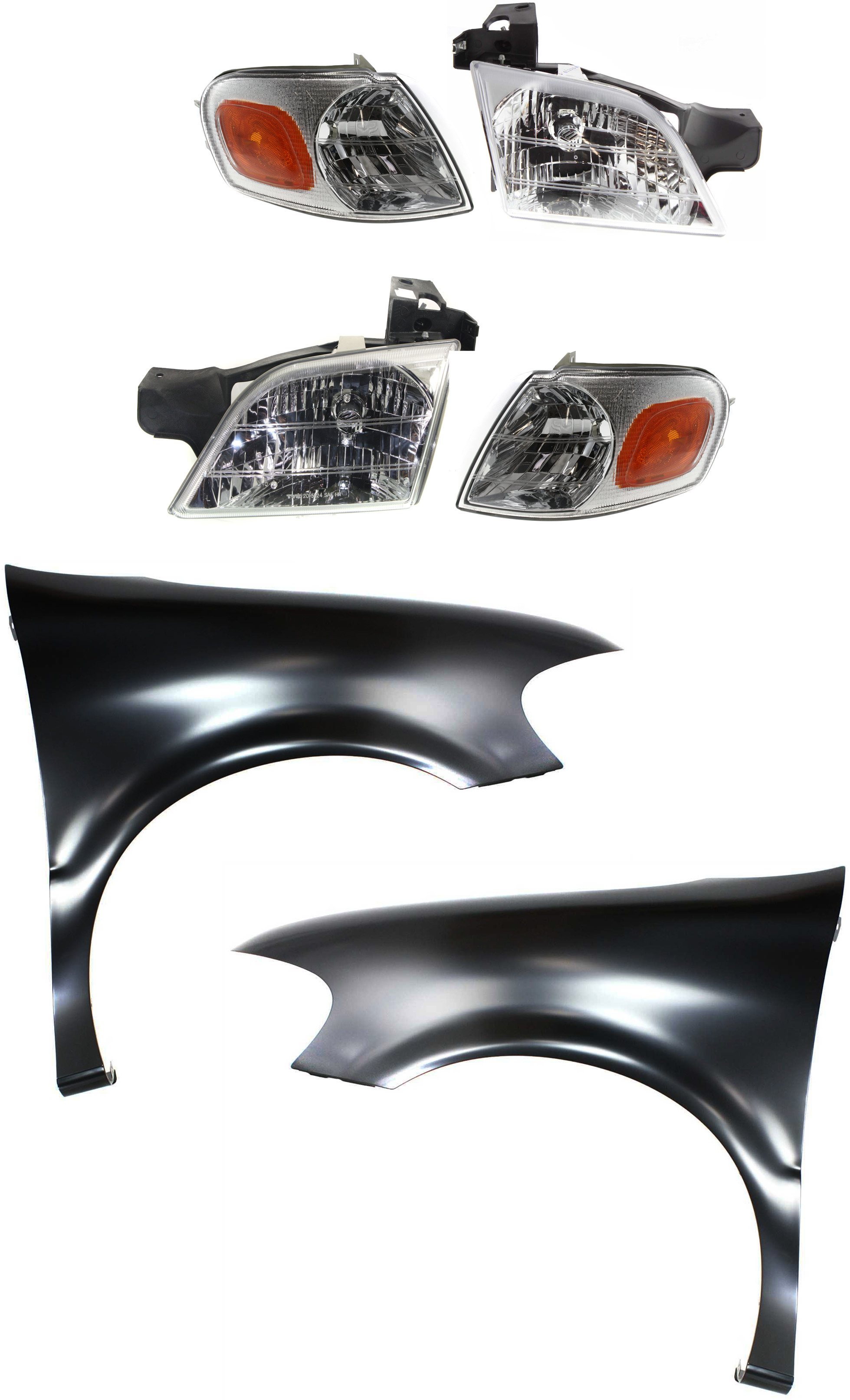 AM VENTURE 97-05 FRONT FENDER RH AND LH 6 pc kit with Corner Light and Headlight SKU KIT 32815-19 Partslink GM1240255 GM1241255 GM2520155 GM2521155 GM2502175 GM2503175 OEM 12529744-88951575-12529745-151