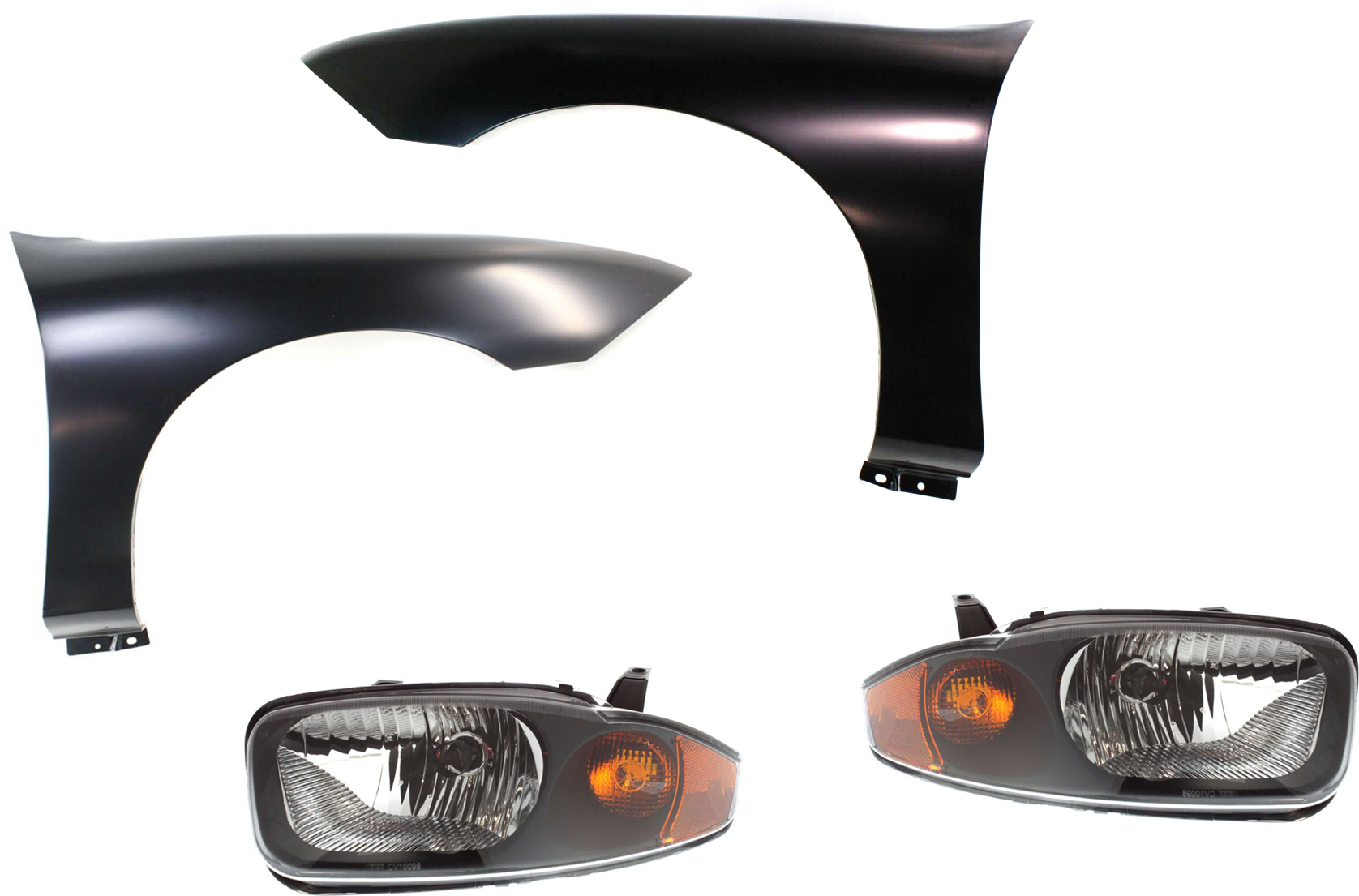 AM CAVALIER 03-05 HEAD LAMP RH AND LH Assembly Halogen 4 pc Kit with Fenders SKU KIT 32815-20 Partslink GM2503221 GM2502221 GM1240287 GM1241287 OEM 22707273-22707274-88955574-889