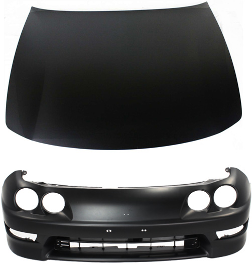 AM INTEGRA 98-01 FRONT BUMPER COVER 2 pc kit Primed GS GS R LS Models USA Built Vehicle with Hood SKU KIT 32815-24 Partslink AC1000130 AC1230105 OEM 04711ST7A91ZZ 60100ST7A90ZZ