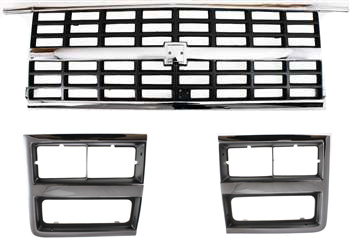 AM BLAZER R1500 SUBURBAN R2500 SUBURBAN 89-91 GRILLE 3 pc Kit w Dual Headlights with Headlight Doors SKU KIT 41013-15 Partslink GM1200169 GM2512161 GM2513162 OEM 15628796-15628669-15628670