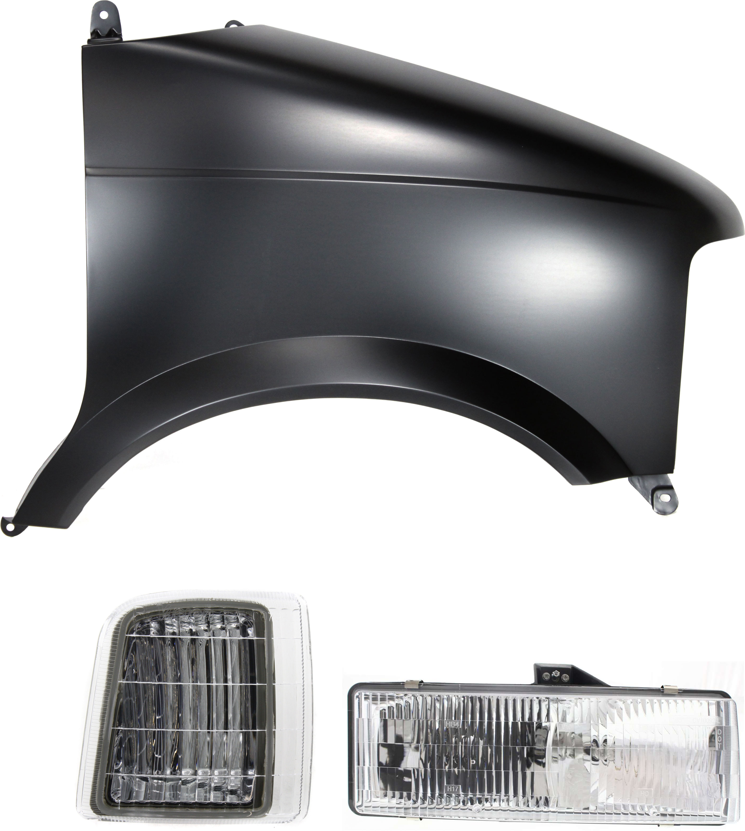AM ASTRO SAFARI 95-05 FRONT FENDER RH 3 pc kit with Corner Light and Headlight SKU KIT 41415-24 Partslink GM1241237 GM2551139 GM2503136 OEM 12388956-16524076-16524092 PFM