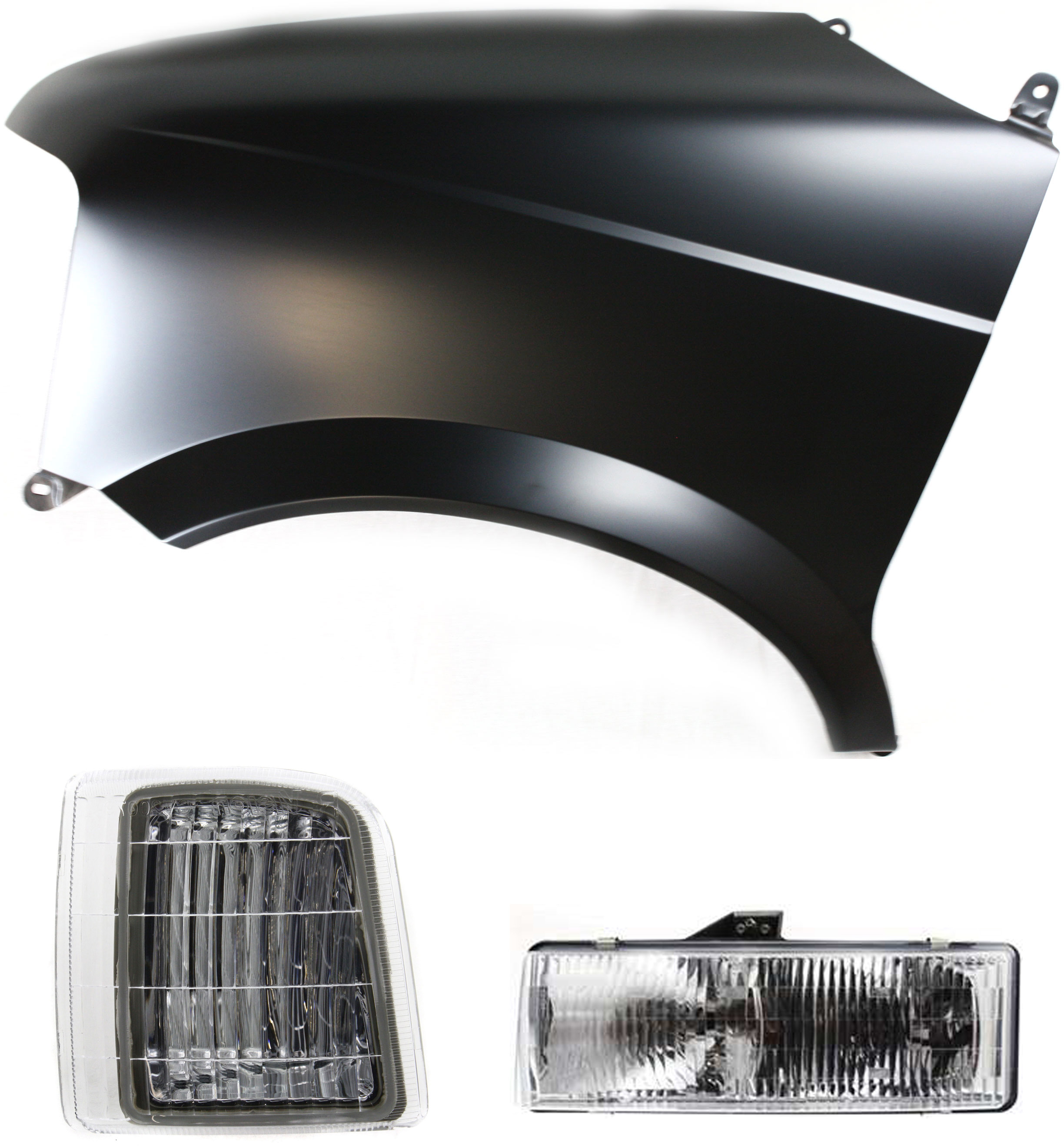 AM ASTRO SAFARI 95-05 FRONT FENDER LH 3 pc kit with Corner Light and Headlight SKU KIT 41415-25 Partslink GM1240237 GM2550139 GM2502136 OEM 12388955-16524075-16524091 PFM