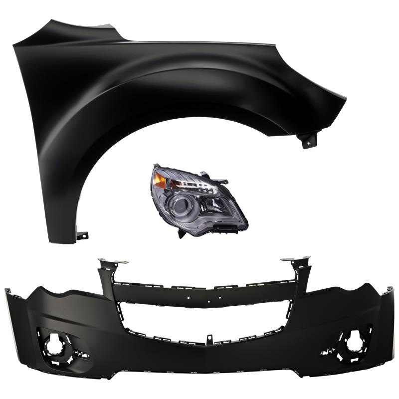 AM EQUINOX 10-15 PROJECTOR HEAD LAMP RH 3 pc Kit Assembly Halogen LTZ Model with Bumper Cover and Fender SKU KIT 41415-57 Partslink GM2503352 GM1000907 GM1241364 OEM 23308256-20983230-22846918