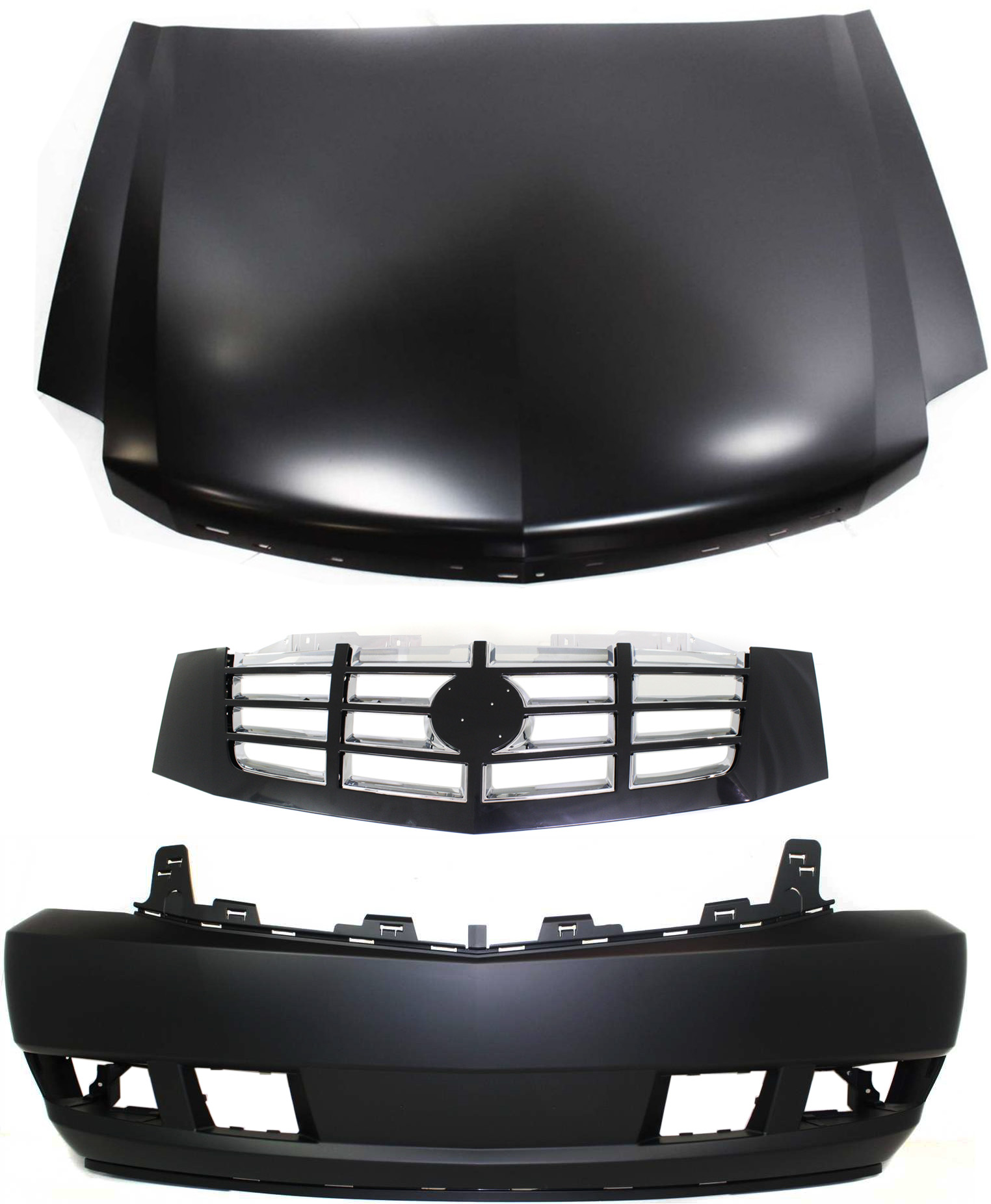 AM ESCALADE ESCALADE ESV 07-14 HOOD 3 pc Kit with Bumper Cover and Grille Assembly SKU KIT 41415-60 Partslink GM1230357 GM1000816 GM1200619 OEM 15945915-25814554-23190289