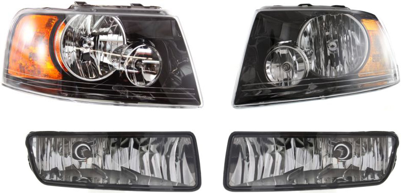 AM EXPEDITION 04-06 HEAD LAMP RH AND LH Assembly Halogen 4 pc Kit with Fog Lights SKU KIT 42115-25 OEM 6L1Z13008CA 6L1Z13008DA 4L1Z15