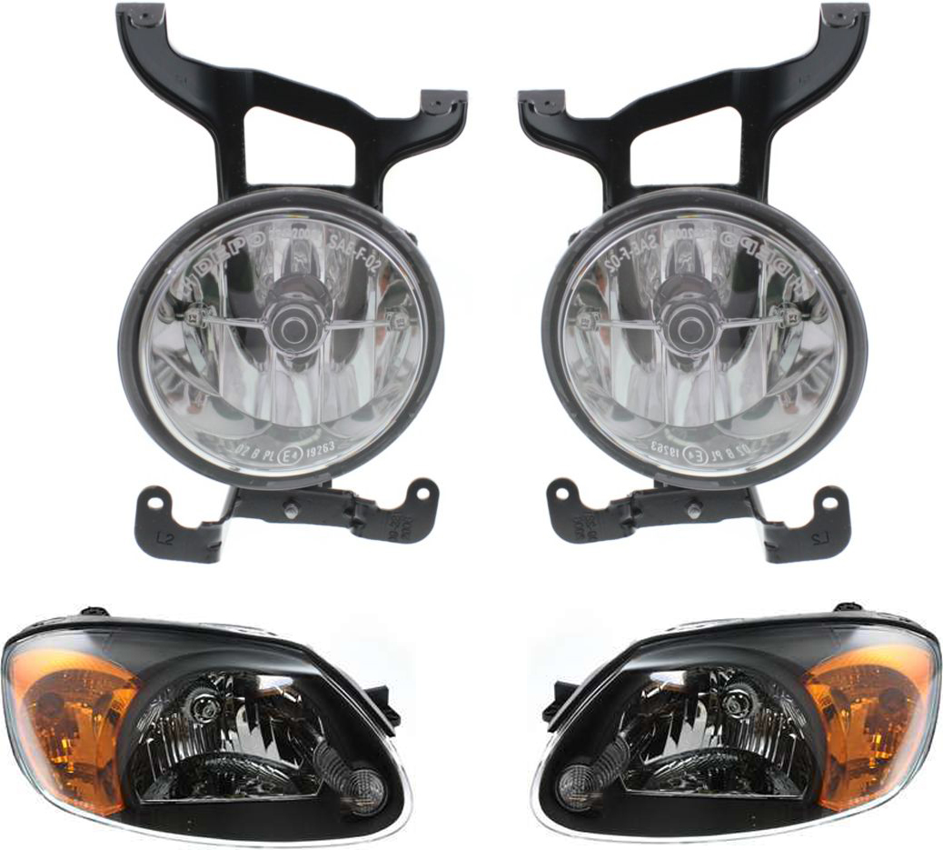 AM ACCENT 03-06 HEAD LAMP RH AND LH Assembly Halogen 4 pc Kit with Fog Lights SKU KIT 50115-13 Partslink HY2503128 HY2502128 HY2592118 HY2593118 OEM 9210225550-9210125550-92201255