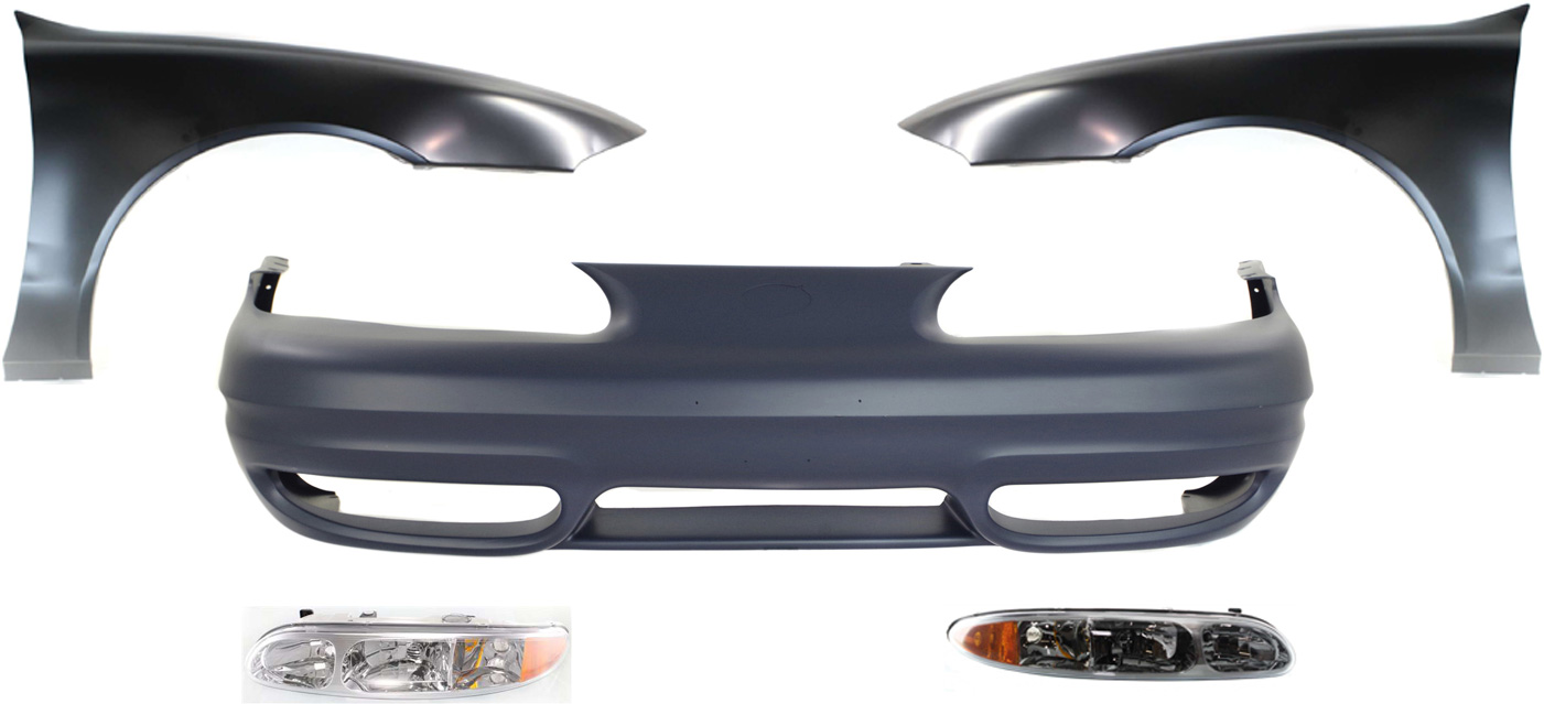 AM ALERO 99-04 HEAD LAMP RH AND LH Assembly Halogen 5 pc Kit with Bumper Cover and Fenders SKU KIT 50115-19 Partslink GM2502203 GM2503203 GM1000575 GM1240269 GM1241269 OEM 22689651-22689652-22610697-226