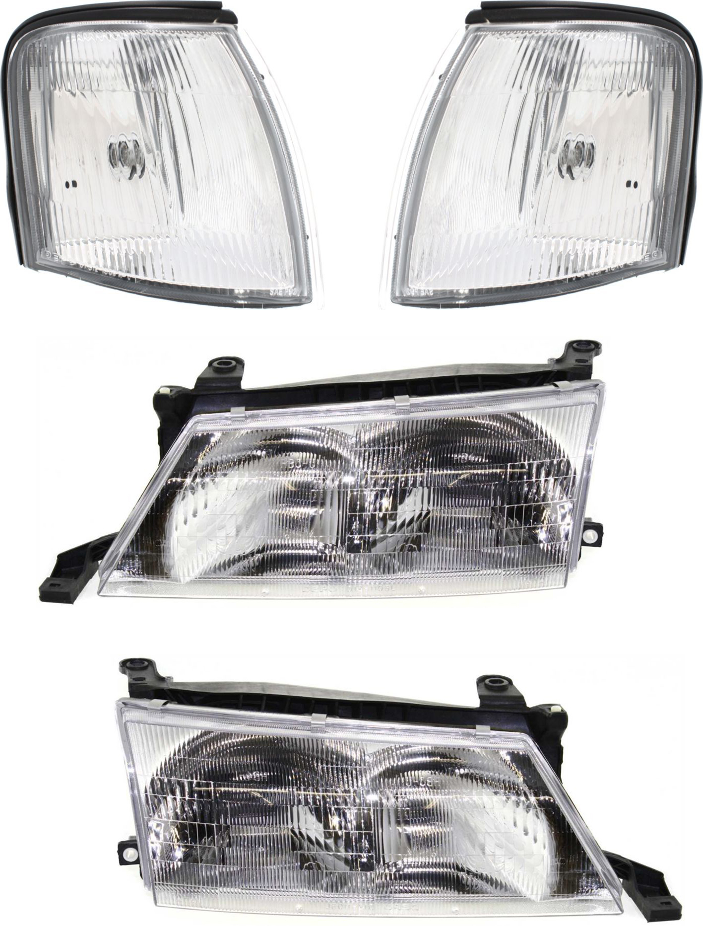 AM AVALON 95-97 HEAD LAMP RH AND LH with Bulbs 4 pc Kit with Corner Lights SKU KIT 50115-29 Partslink TO2503115 TO2502115 TO2520145 TO2521145 OEM 8111007010-8115007010-81620070