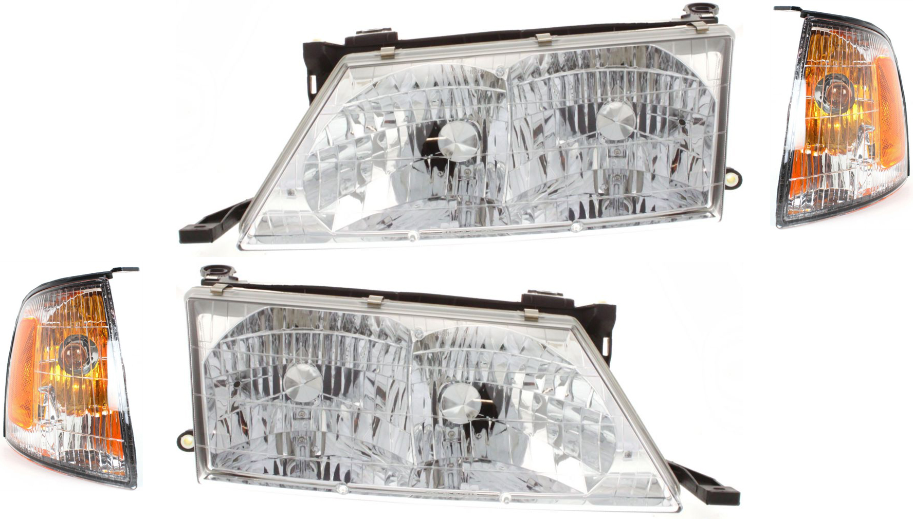 AM AVALON 98-99 HEAD LAMP RH AND LH with Bulbs 4 pc Kit with Corner Lights SKU KIT 50115-31 Partslink TO2502126 TO2503126 TO2520153 TO2521153 OEM 81110AC010-81150AC010-81520AC0