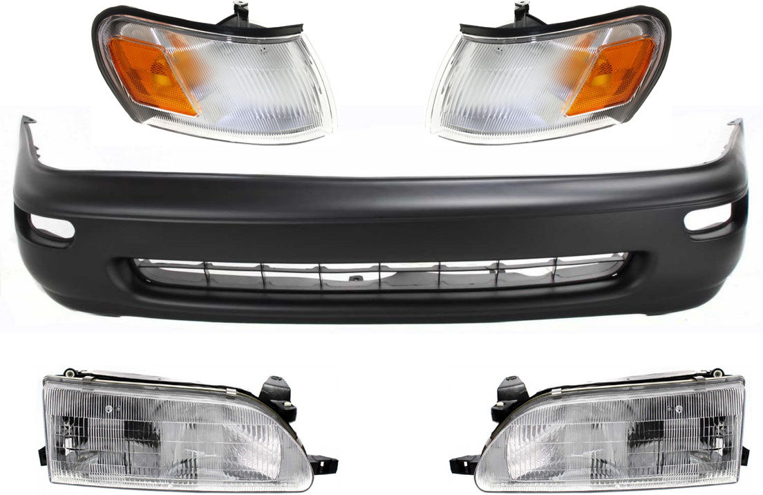 AM COROLLA 93-97 FRONT BUMPER COVER 5 pc kit with Corner Lights and Headlights SKU KIT 50115-44 Partslink TO1000115 TO2550106 TO2551106 TO2502107 TO2503107 OEM 5211902902-8162012600-81610126