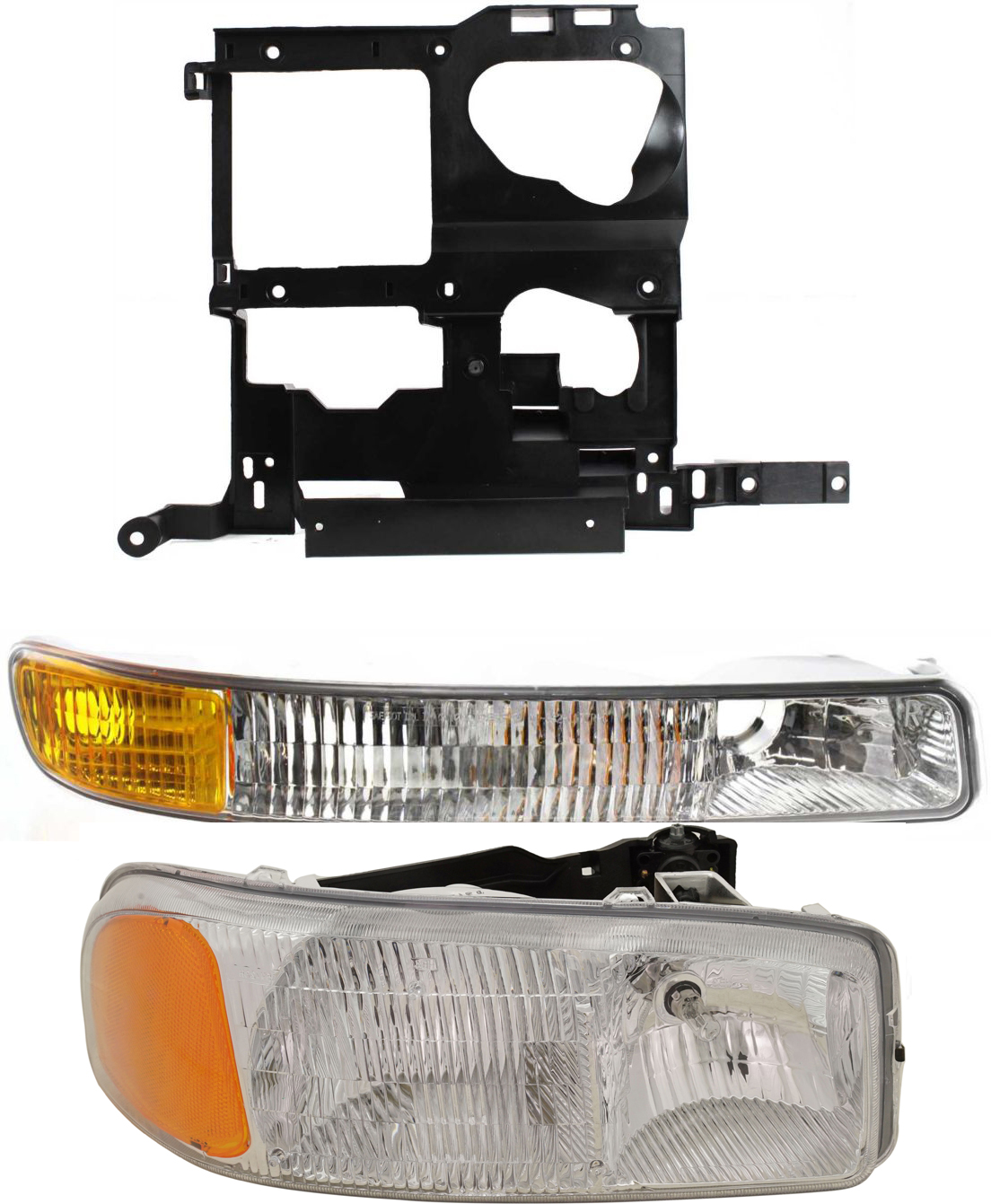 AM SIERRA 1500-2500-99-02 YUKON 00-06 HEAD LAMP RH Assembly Halogen 3 pc Kit with Parking Light and Headlight Bracket SKU KIT 50915-13 Partslink GM2503188 GM1221122 GM2521174 OEM 15850352-15798920-15199561