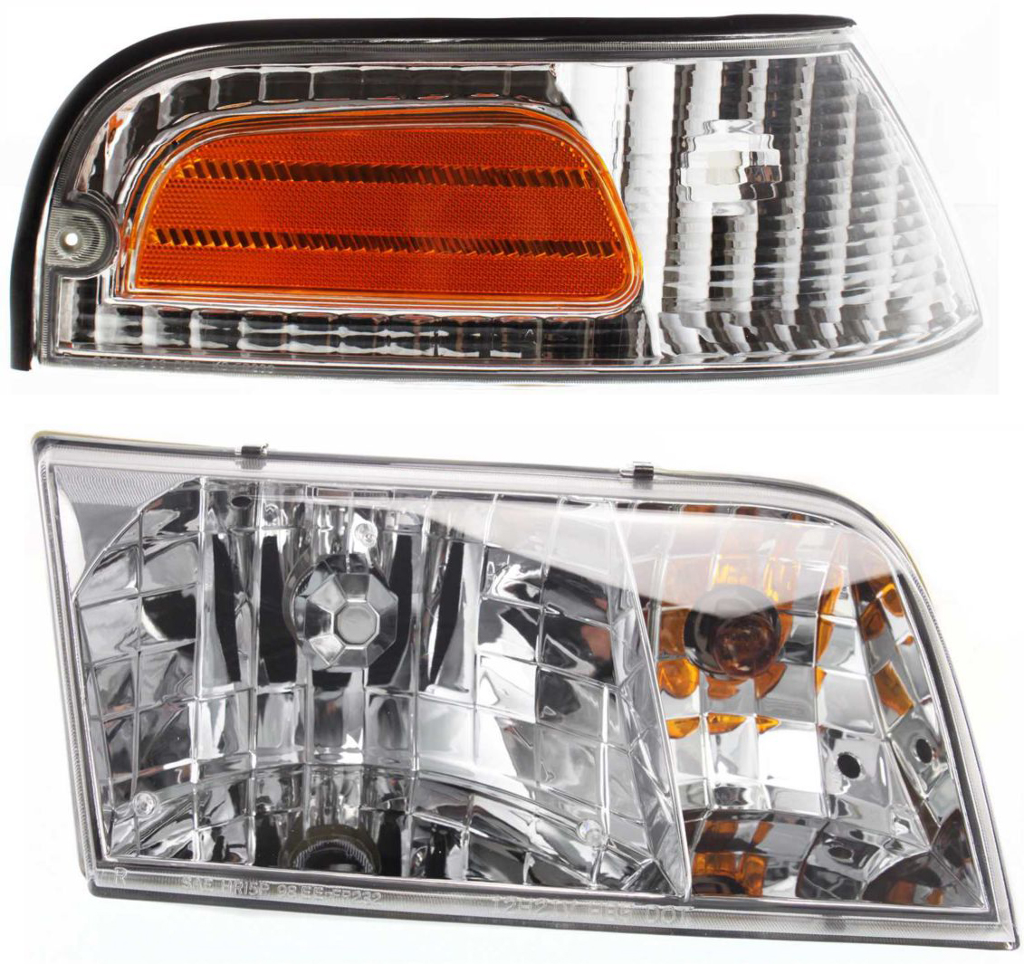 AM CROWN VICTORIA 98-11 HEAD LAMP RH with Bulb 2 pc Kit with Corner Light SKU KIT 50915-34 Partslink FO2503200 FO2521147 OEM 4W7Z13008B XW7Z15A201AB