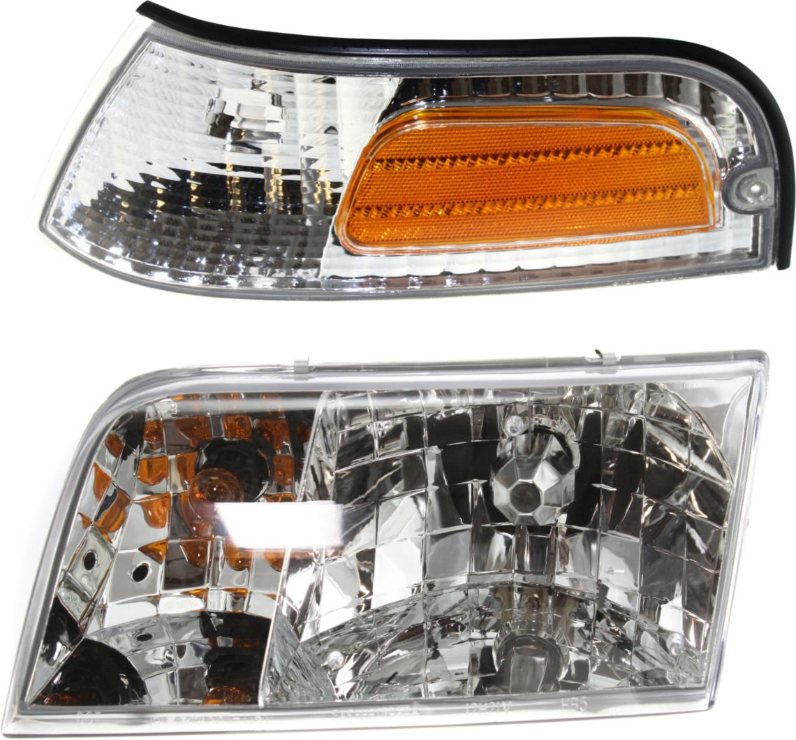 AM CROWN VICTORIA 98-11 HEAD LAMP LH with Bulb 2 pc Kit with Corner Light SKU KIT 50915-35 Partslink FO2502200 FO2520147 OEM 4W7Z13008A XW7Z15A201BB