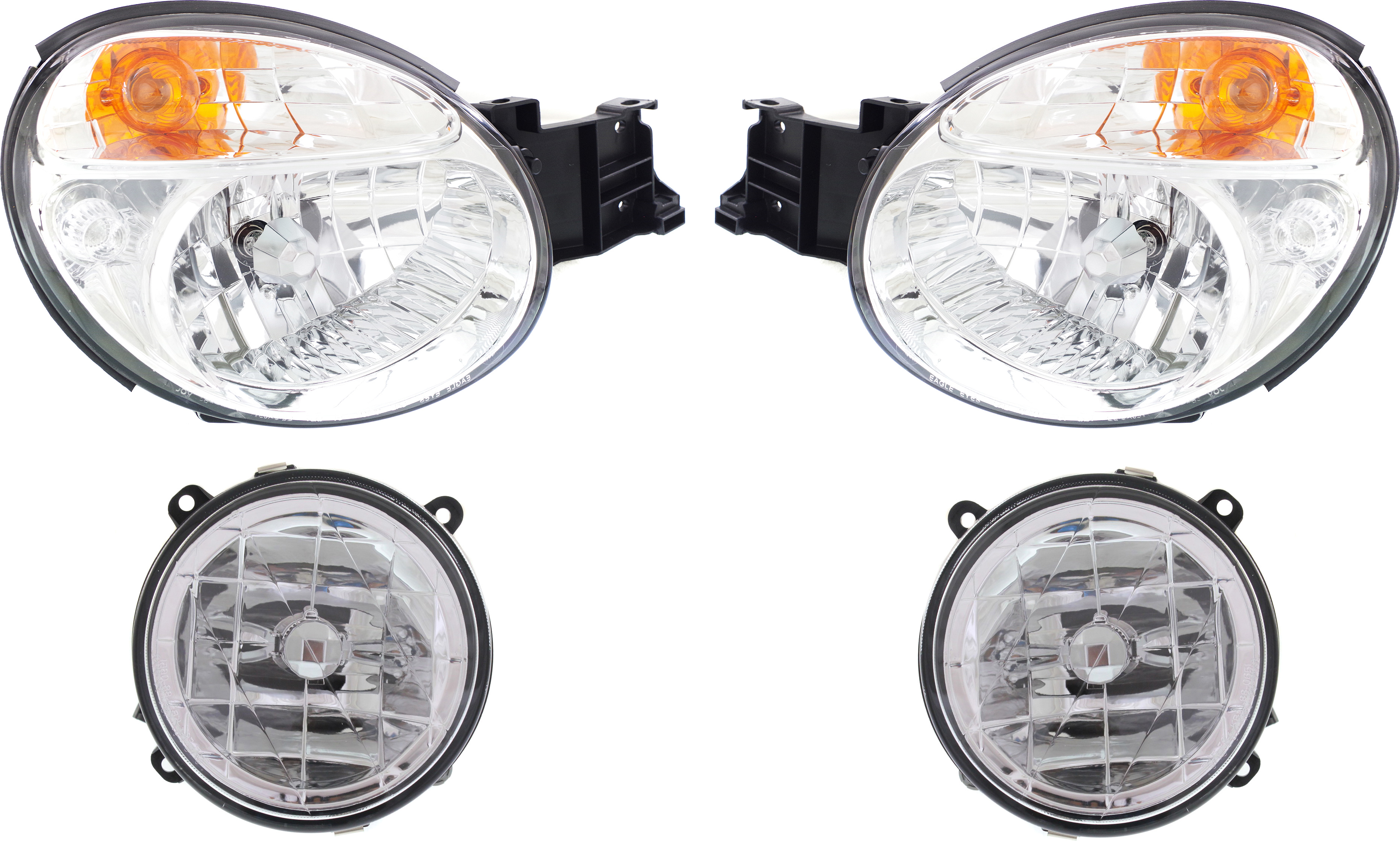 AM IMPREZA 02-03 HEAD LAMP RH AND LH with Bulbs 4 pc Kit with Fog Lights SKU KIT 51415-08 Partslink SU2502113 SU2503113 SU2592106 SU2593106 OEM 84001FE020-84001FE030-84501FE0