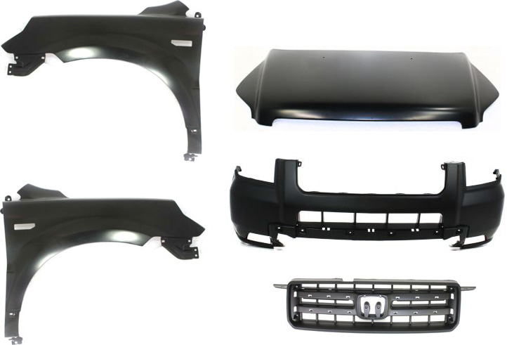 AM PILOT 06-08 HOOD 5 pc Kit with Bumper Cover Fenders and Grille Assembly SKU KIT 60615-103 Partslink HO1230151 HO1000240 HO1240170 HO1241170 HO1200182 OEM 60100S9VA80ZZ 04711S9VA92ZZ 60