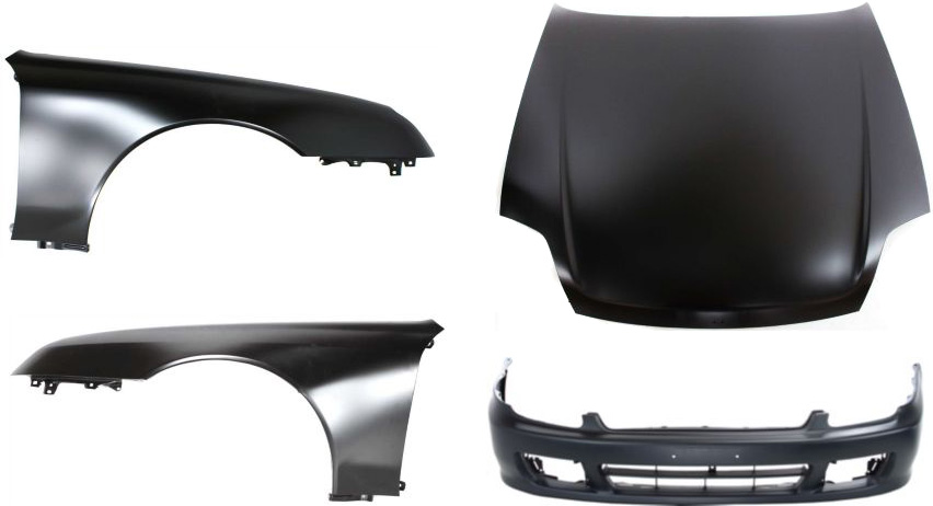 AM PRELUDE 97-01 HOOD 4 pc Kit USA Built with Bumper Cover and Fenders SKU KIT 60615-109 Partslink HO1230133 HO1000176 HO1240149 HO1241149 OEM 60100S30A90ZZ 04711S30A90ZZ 60