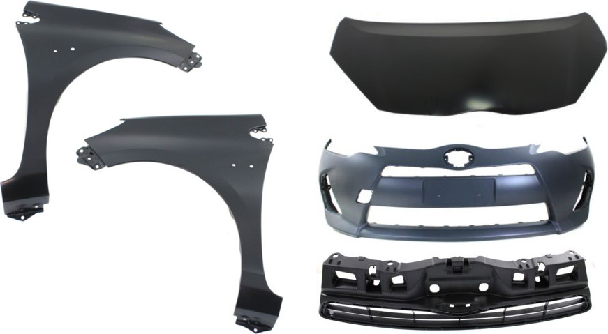 AM PRIUS C 12-14 HOOD 5 pc Kit with Bumper Cover Fenders and Grille Assembly SKU KIT 60615-113 Partslink TO1230228 TO1000392 TO1240241 TO1241241 TO1200353 OEM 5330152370-5211952980-53802521
