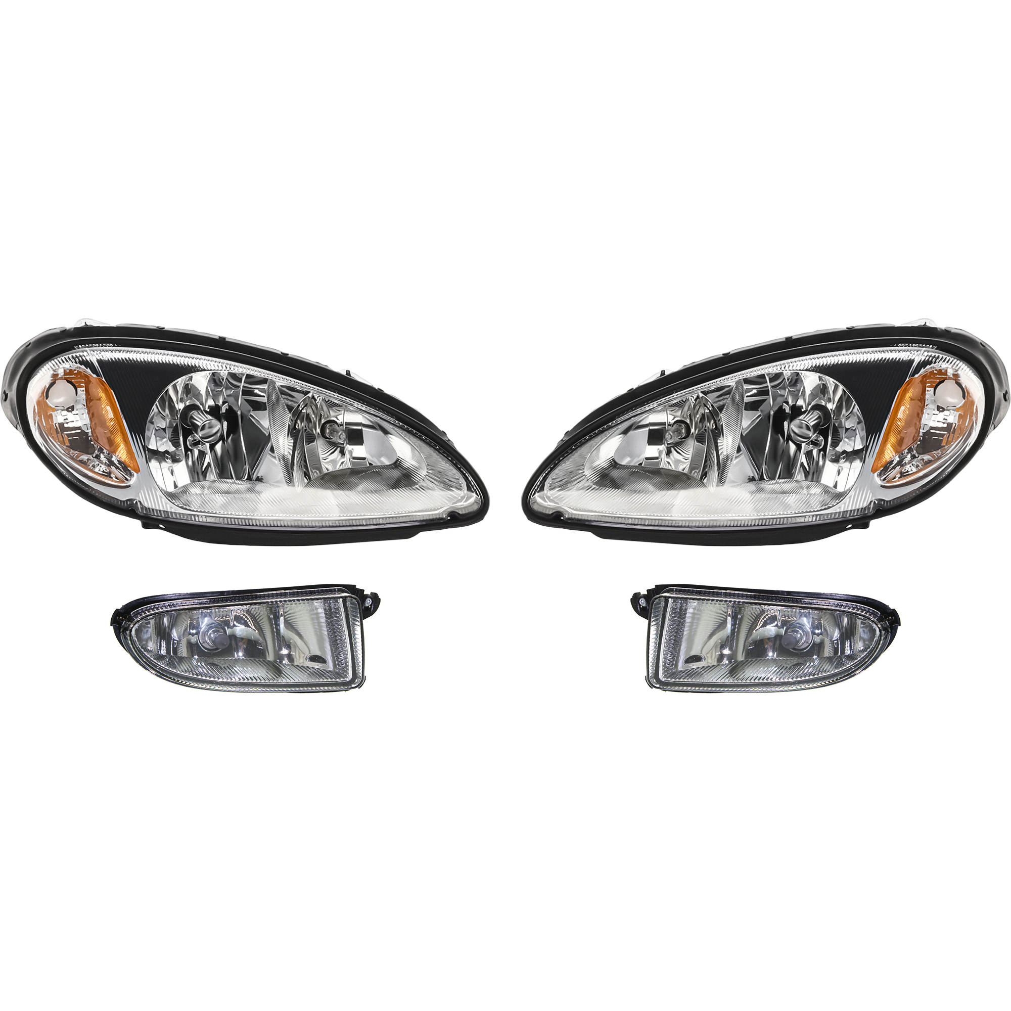 AM PT CRUISER 01-05 HEAD LAMP RH AND LH Assembly Halogen 4 pc Kit with Fog Lights SKU KIT 60615-140 OEM 5288764AI 5288765AI 5288797AD