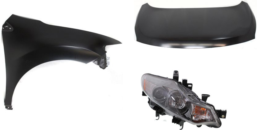 AM MURANO 09-14 HOOD 3 pc Kit with Fender and Headlight SKU KIT 60615-24 Partslink NI1230177 NI1241191 NI2503185 OEM FEA0M1AAMA FCA001AAMA 260101AA
