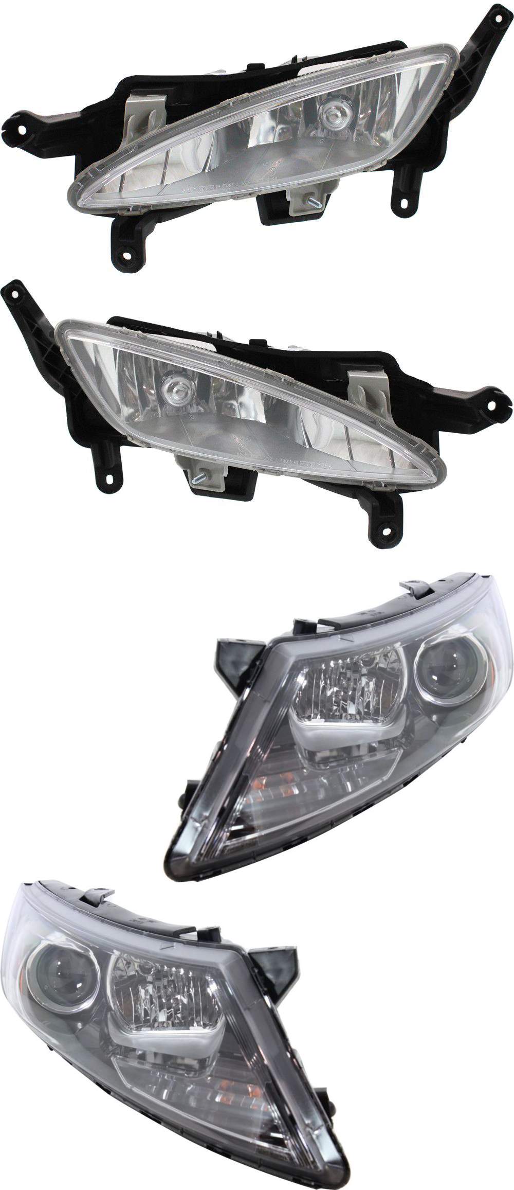 AM OPTIMA 11-13 HEAD LAMP RH AND LH with Bulbs 4 pc Kit with Fog Lights SKU KIT 60615-64 Partslink KI2503155 KI2502155 KI2592124 KI2593124 OEM 921022T121-921012T121-922012T0