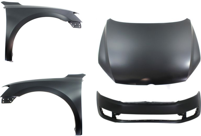 AM PASSAT 12-15 HOOD 4 pc Kit with Bumper Cover and Fenders SKU KIT 60615-78 Partslink VW1230144 VW1000199 VW1240145 VW1241145 OEM 561823031E 561807217BGRU 56182