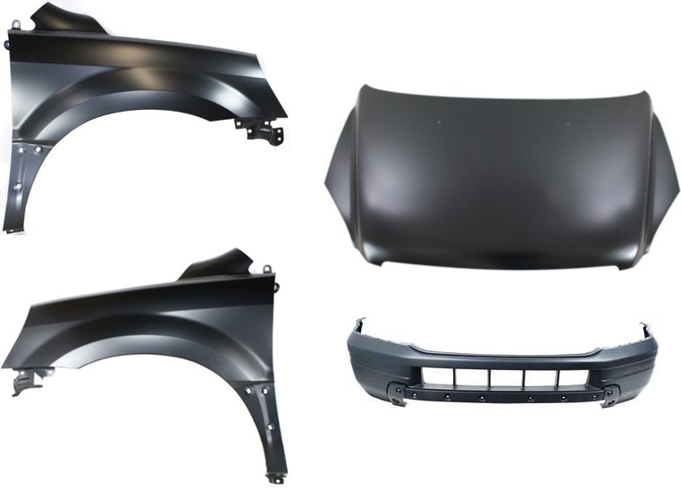AM PILOT 03-05 HOOD 4 pc Kit with Bumper Cover and Fenders SKU KIT 60615-98 Partslink HO1230141 HO1000208 HO1240159 HO1241159 OEM 60100S9VA90ZZ 04711S9VA90ZZ 60