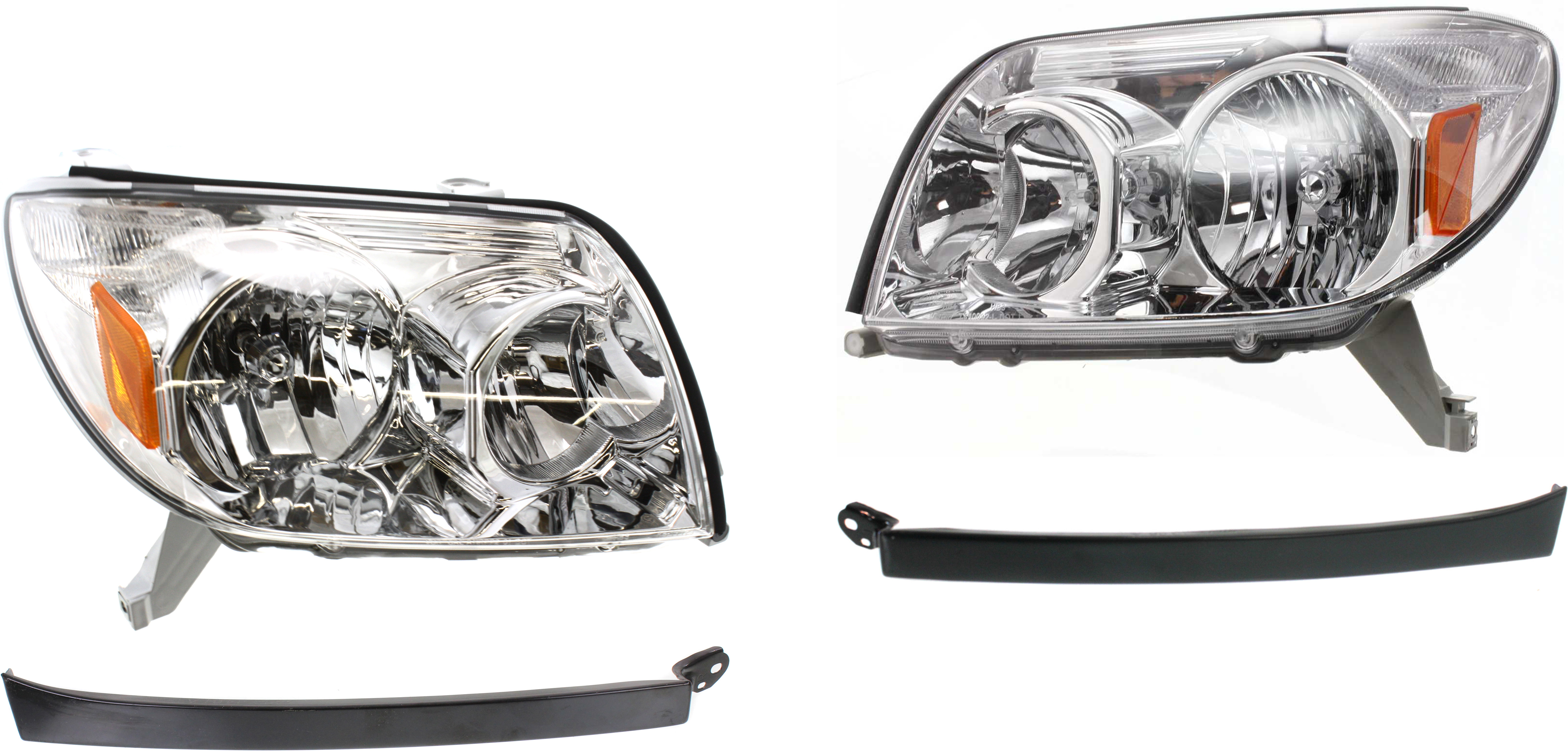 AM 4RUNNER 03-05 HEAD LAMP RH AND LH without Bulbs 4 pc Kit with Headlight Fillers SKU KIT 61115-09 Partslink TO2502146 TO2503146 TO1214101 TO1215101 OEM 8113035420-8117035400-52513350