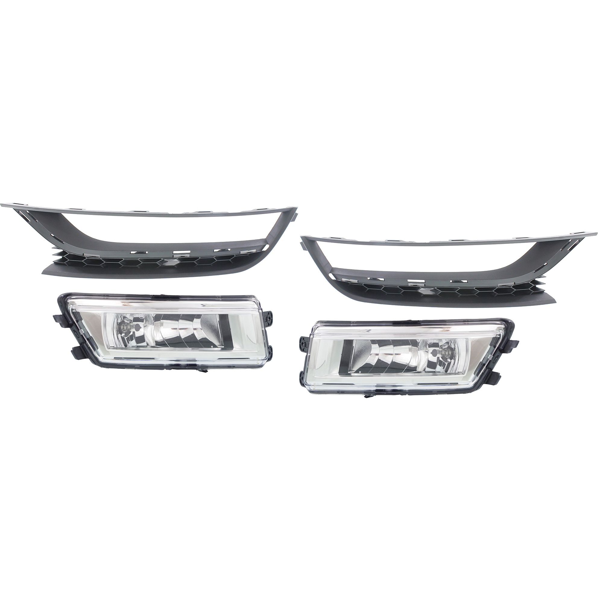 AM PASSAT 12-15 FOG LAMP RH AND LH 4 pc kit Assembly Halogen includes Fog Light Trim SKU KIT 62015-46 Partslink VW2593121 VW2592121 VW1038122 VW1039122 OEM 561941700B 561941699B 56185366