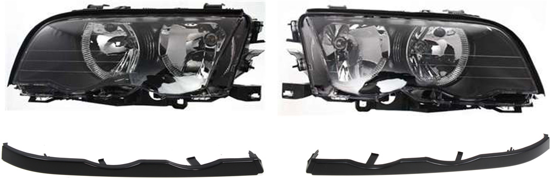 AM 3 SERIES 99-01 HEAD LAMP RH AND LH Assembly Halogen 4 pc Kit with Headlight Fillers SKU KIT 70315-07 Partslink BM2503102 BM2502102 BM2512101 BM2513101 OEM 63126902754-63126902753-511382