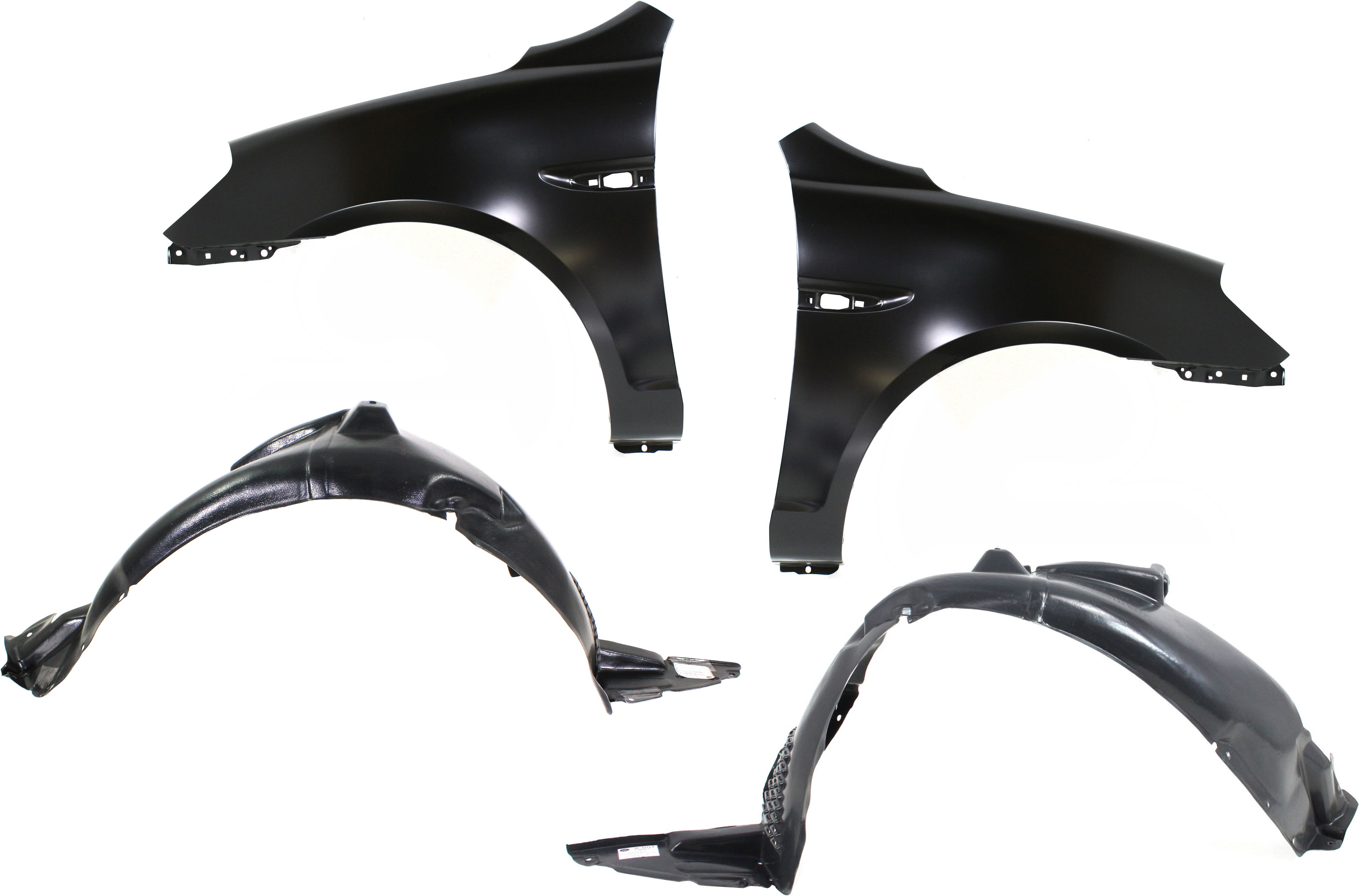 AM ACCENT 06-11 FRONT FENDER RH AND LH 4 pc kit with Fender Liners SKU KIT 70315-24 Partslink HY1240137 HY1241137 HY1250113 HY1251113 OEM 663111E300-663211E300-868111E0