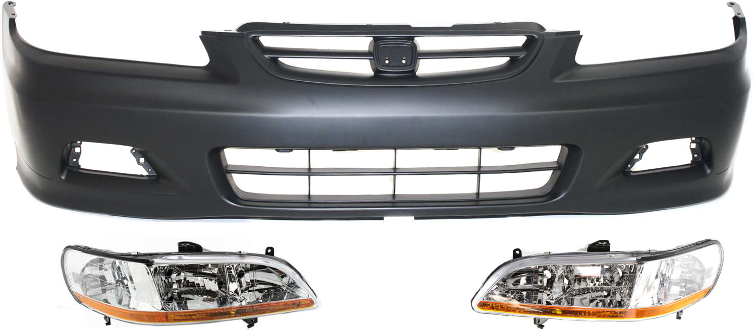 AM ACCORD 01-02 FRONT BUMPER COVER 3 pc Kit with Headlights SKU KIT 70315-31 Partslink HO1000195 HO2502117 HO2503117 OEM 04711S82A91ZZ 33151S84A02-3310