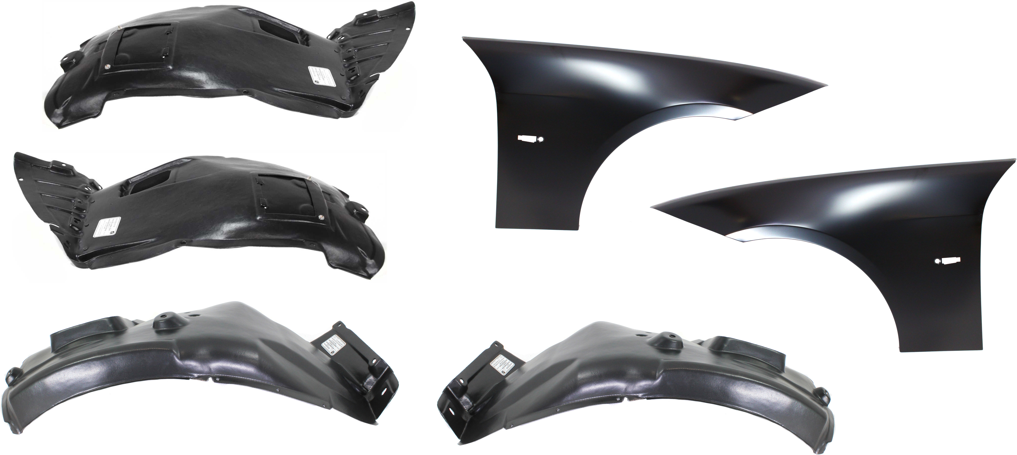 AM 3 SERIES 06-12 FRONT FENDER RH AND LH 6 pc kit with Fender Liners SKU KIT 70815-03 Partslink BM1240138 BM1241138 OEM 41357135679-41357135680-517170