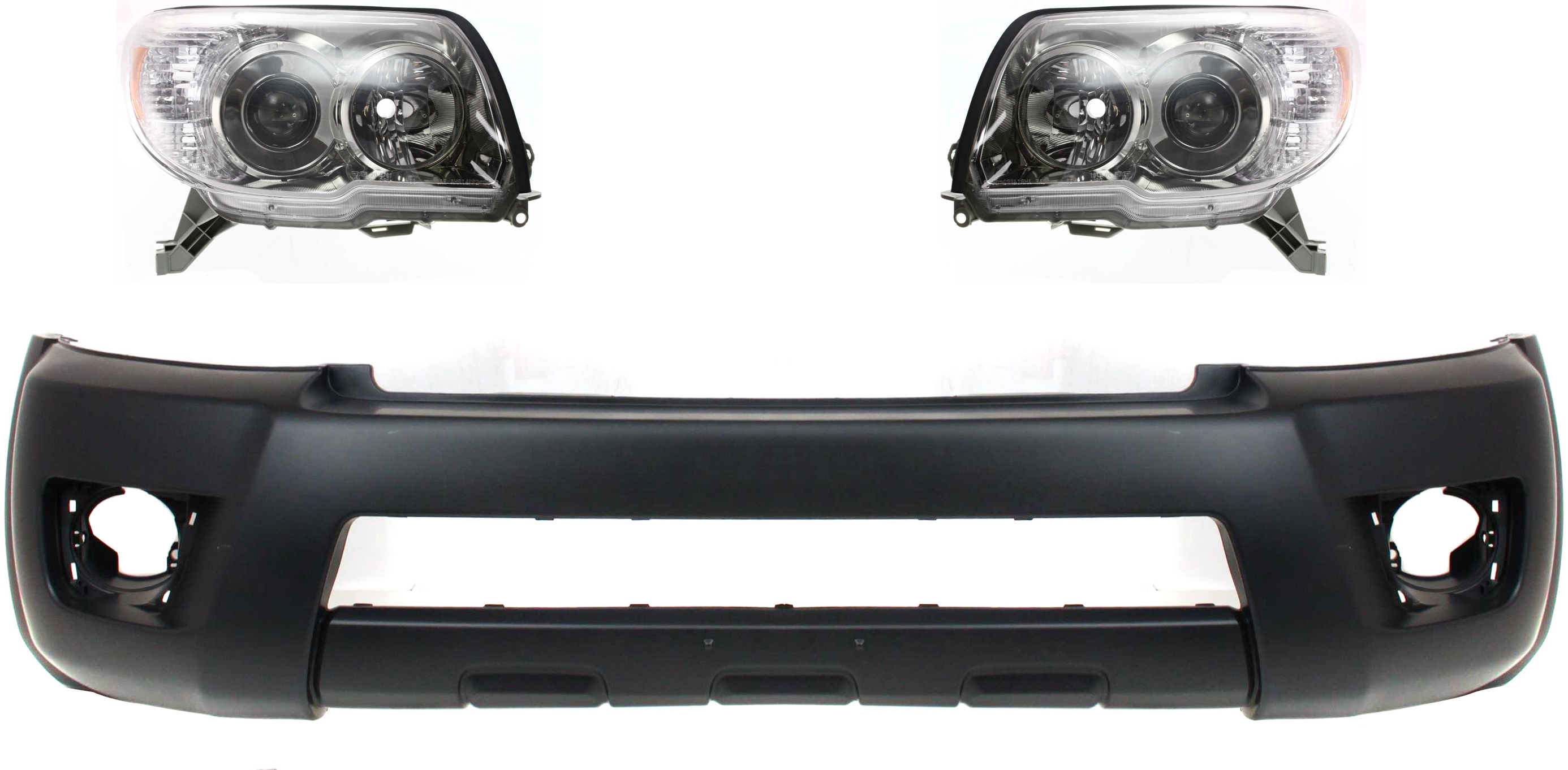 AM 4RUNNER 06-09 HEAD LAMP RH AND LH Lens and Housing Halogen 3 pc Kit with Bumper Cover SKU KIT 70815-08 Partslink TO2503165 TO2502165 TO1000326 OEM 8113035471-8117035451-52119359