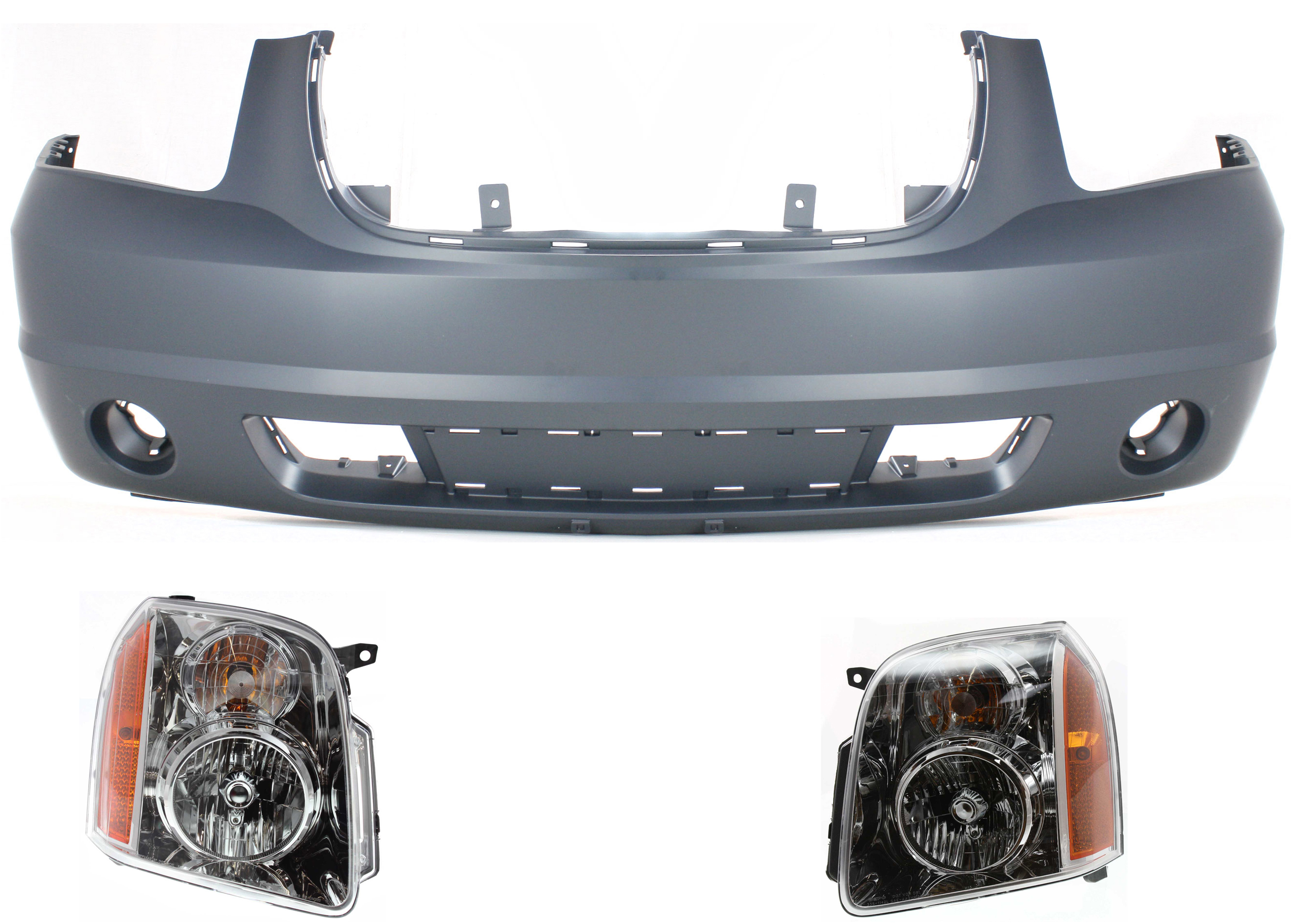 AM YUKON YUKON XL 1500-07-14 HEAD LAMP RH AND LH Assembly Halogen 3 pc Kit with Bumper Cover SKU KIT 70815-21 Partslink GM2502265 GM2503265 GM1000818 OEM 20969894-20969895-25890766