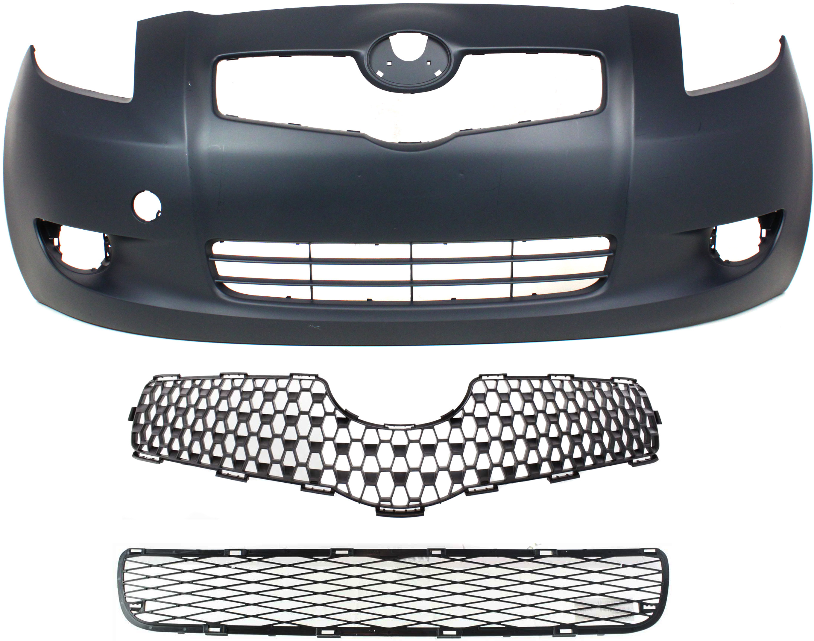 AM YARIS 07-08 FRONT BUMPER COVER 3 pc kit with Bumper Grille and Grille SKU KIT 70815-26 Partslink TO1000325 TO1036107 TO1200295 OEM 5211952925-5311252180-53111523