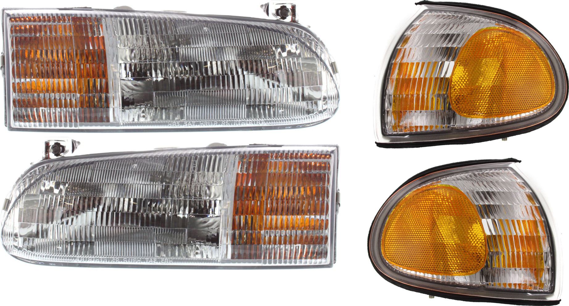 AM WINDSTAR 95-97 HEAD LAMP RH AND LH with Bulbs 4 pc kit with Corner Lights SKU KIT 71615-04 Partslink FO2503123 FO2502123 FO2550112 FO2551112 OEM F58Z13008A F58Z13008B F58Z15A2