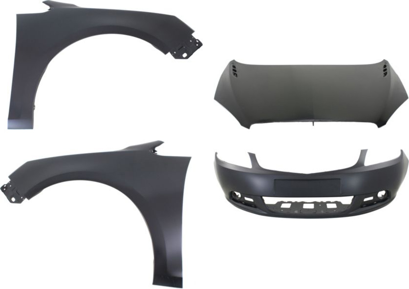 AM VERANO 12-17 FRONT BUMPER COVER Primed 4 pc Kit with Hood and Fenders SKU KIT 71615-20 Partslink GM1000930 GM1240375 GM1241375 GM1230406 OEM 20984570-22905632-22905633-232