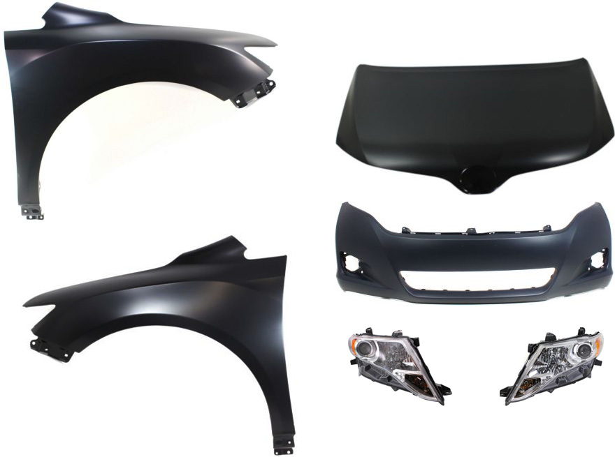 AM VENZA 09-15 HOOD 6 pc Kit with Bumper Cover Fenders and Headlights SKU KIT 71615-22 Partslink TO1230214 TO1000354 TO1240230 TO1241230 TO2502189 TO2503189 OEM 533010T020-521190T900-538120T0