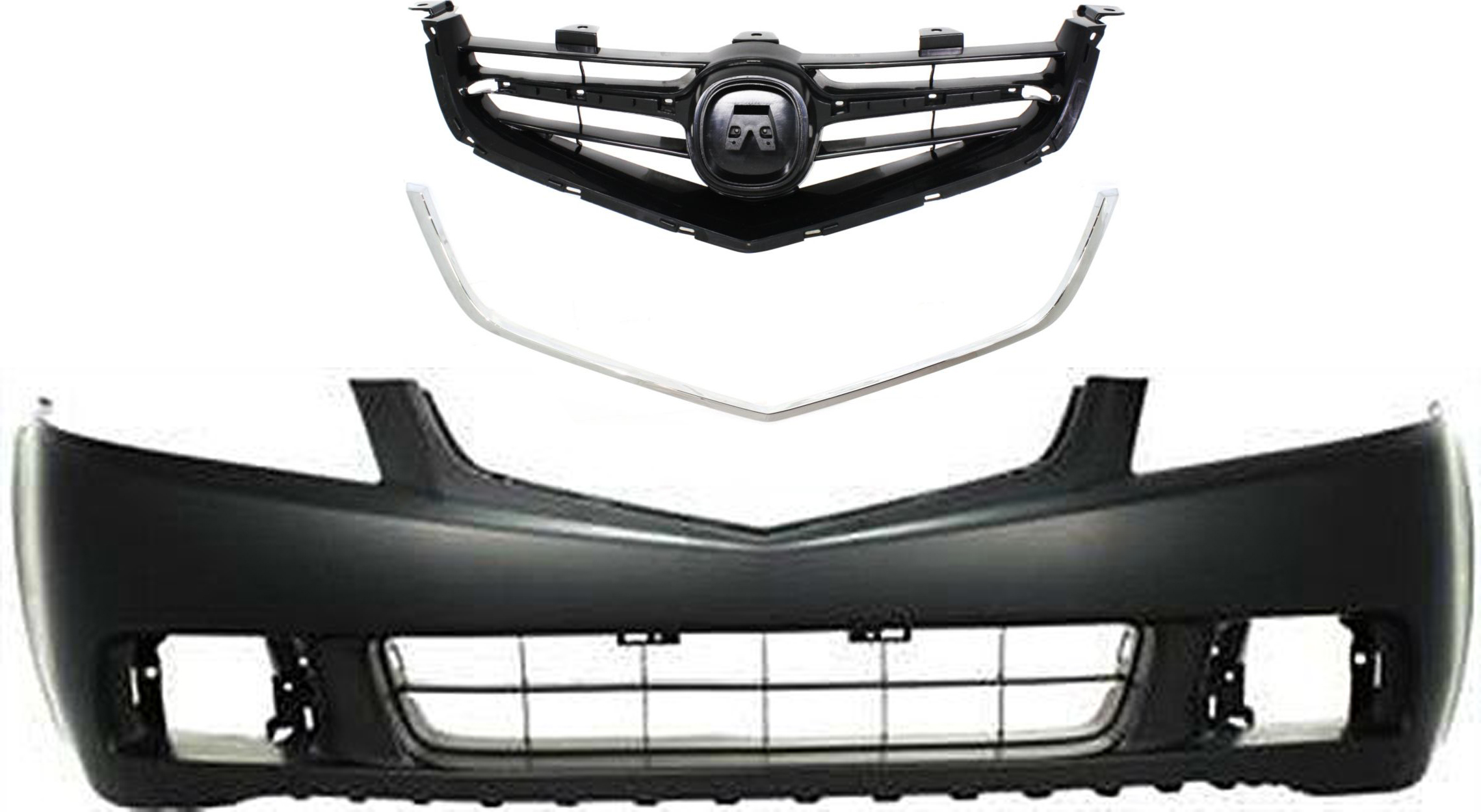 AM TSX 04-05 FRONT BUMPER COVER 3 pc Kit Primed with Grille and Grille Trim SKU KIT 71615-31 Partslink AC1000145 AC1200110 AC1210106 OEM 04711SECA90ZZ 71121SECA01ZA 71