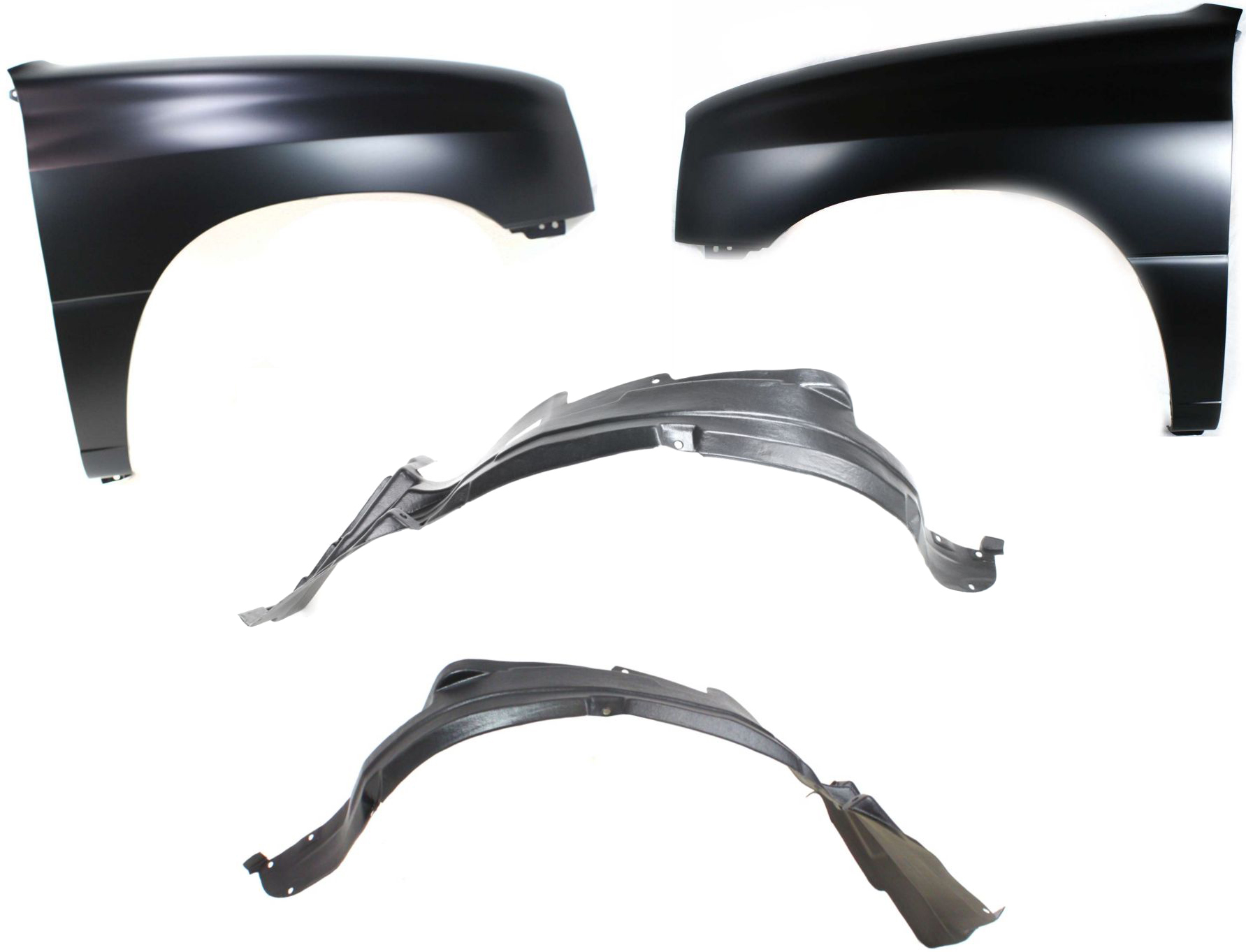 AM TRACKER 99-04 FRONT FENDER RH AND LH 4 pc kit with Fender Liners SKU KIT 71615-39 Partslink SZ1241110 SZ1241116 SZ1240110 GM1248161 GM1249161 OEM 91176769-91176546-91176547-300