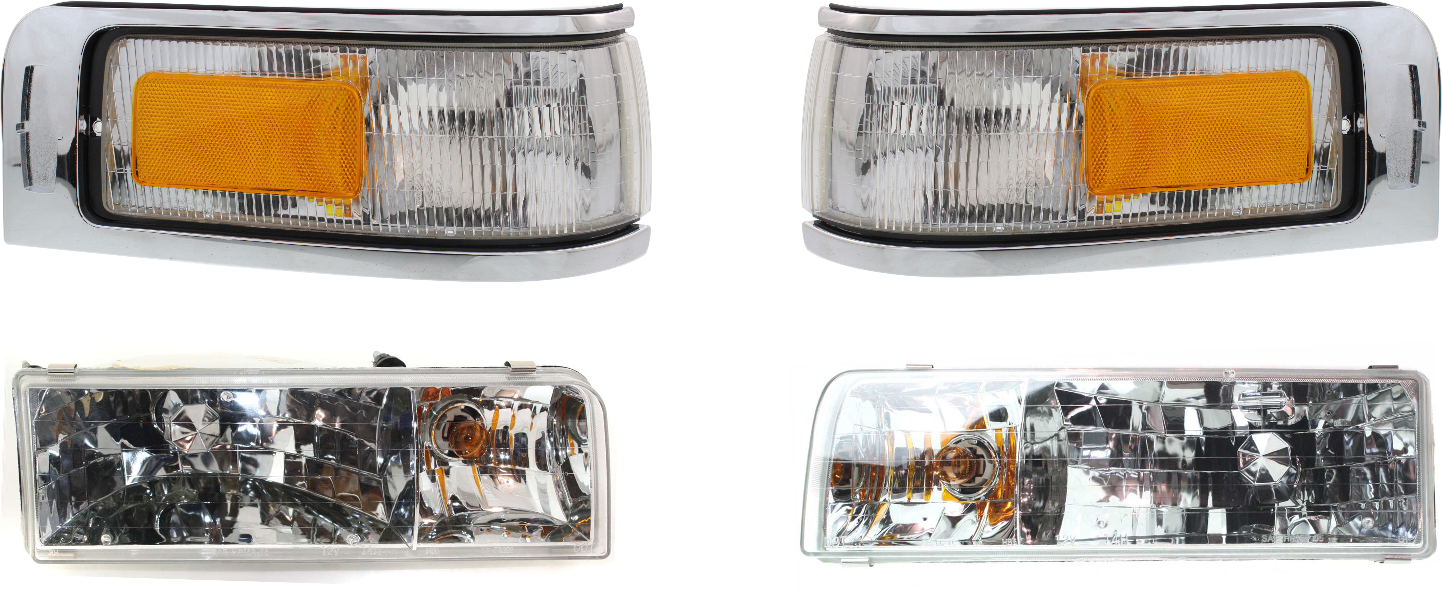 AM TOWN CAR 95-97 HEAD LAMP RH AND LH with Bulbs 4 pc Kit with Corner Lights SKU KIT 71615-44 Partslink FO2503141 FO2502141 FO2550132 FO2551132 OEM F5VY13008A F5VY13008B F5VY15A2