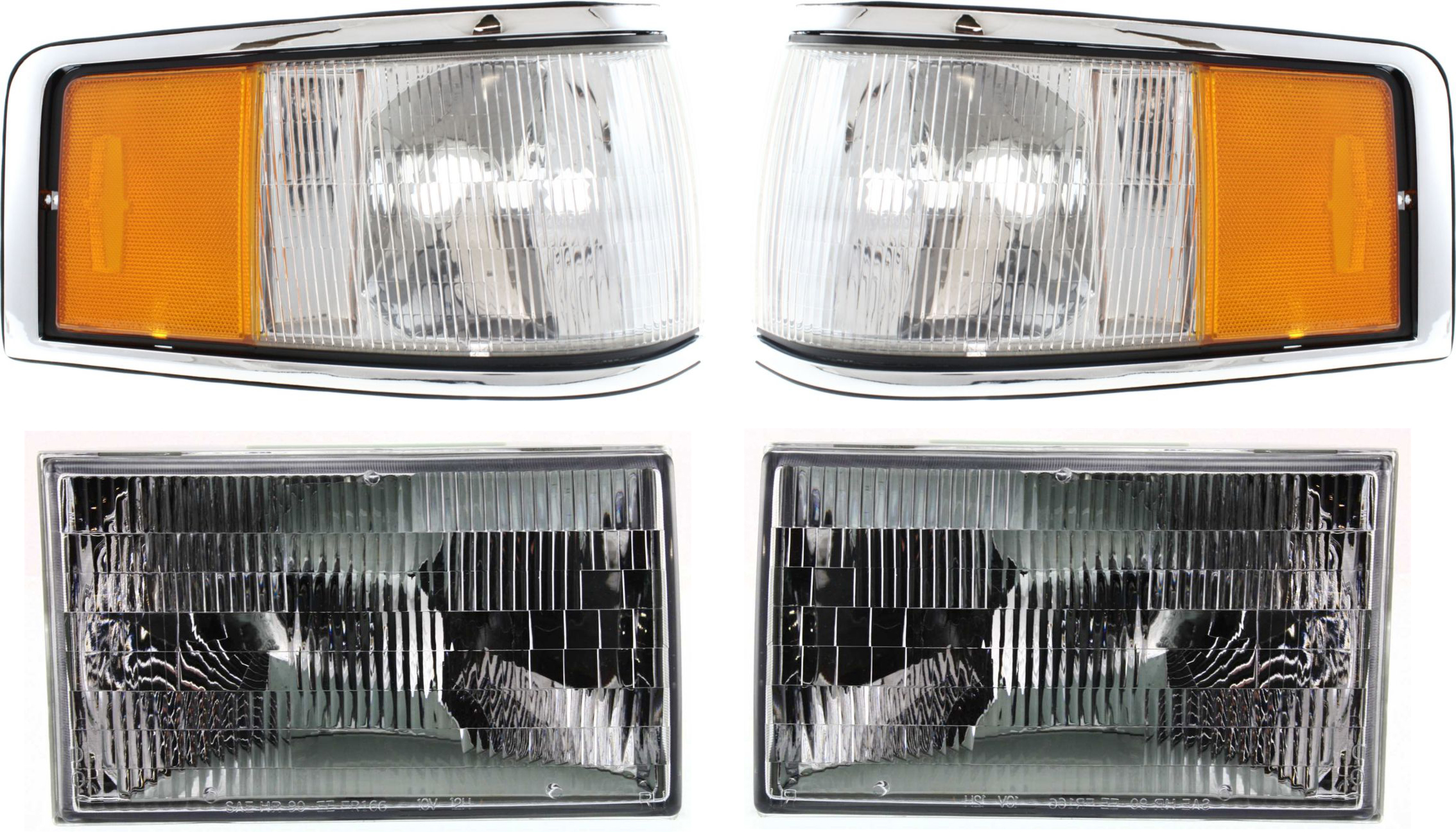 AM TOWN CAR 90-94 CORNER LAMP RH AND LH 4 pc kit with Headlights SKU KIT 71615-45 Partslink FO2550131 FO2551131 FO2502125 FO2503125 OEM FOVY15A201A FOVY15A201B FOVY13