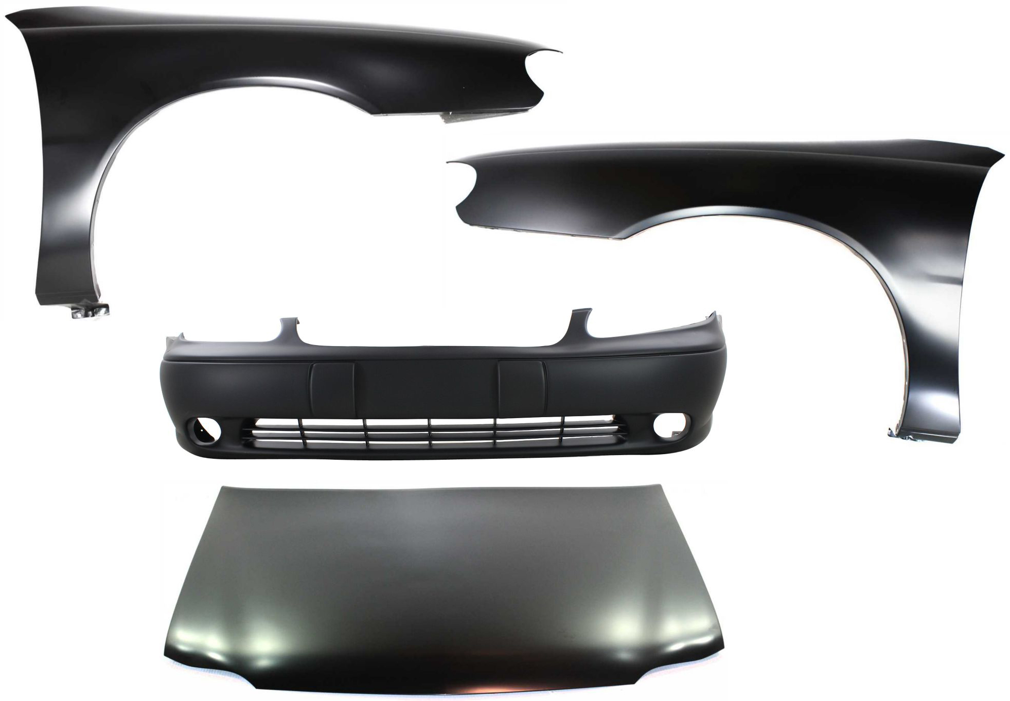 AM CLASSIC 04-05 MALIBU 97-03 HOOD 4 pc Kit with Bumper Cover and Fenders SKU KIT 72115-15 Partslink GM1230220 GM1000540 GM1240254 GM1241254 OEM 22601675-12463112-22602679-226