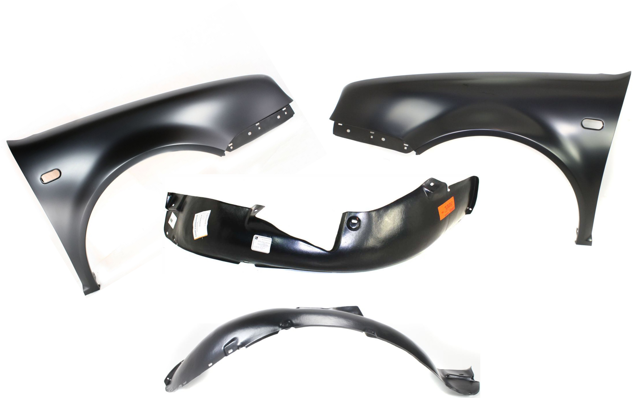 AM GOLF 99-06 FRONT FENDER RH AND LH 4 pc kit w Fender Liners SKU KIT 72115-47 Partslink VW1241126 VW1240126 VW1248103 VW1249103 OEM 1J0821022-1J0821021-1JM809957