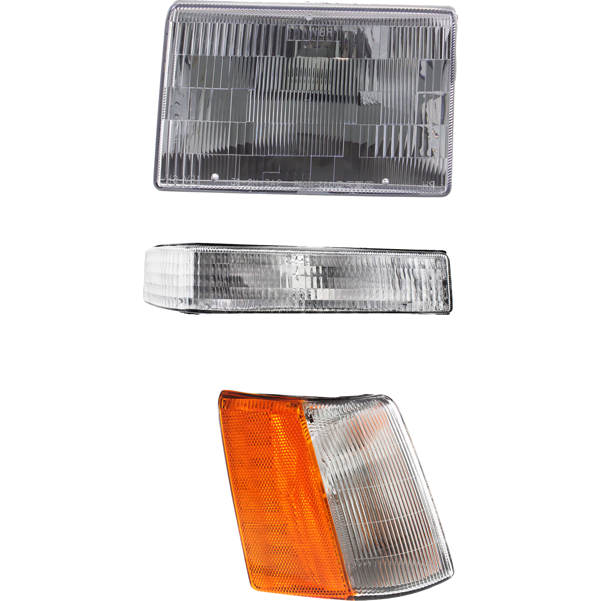 AM GRAND CHEROKEE 97-98 HEAD LAMP RH Assembly Halogen 3 pc Kit with Corner Light and Turn Signal Light SKU KIT 72413-11 Partslink CH2503104 CH2521121 CH2521128 OEM 55155126-55055118AB 56005104-5