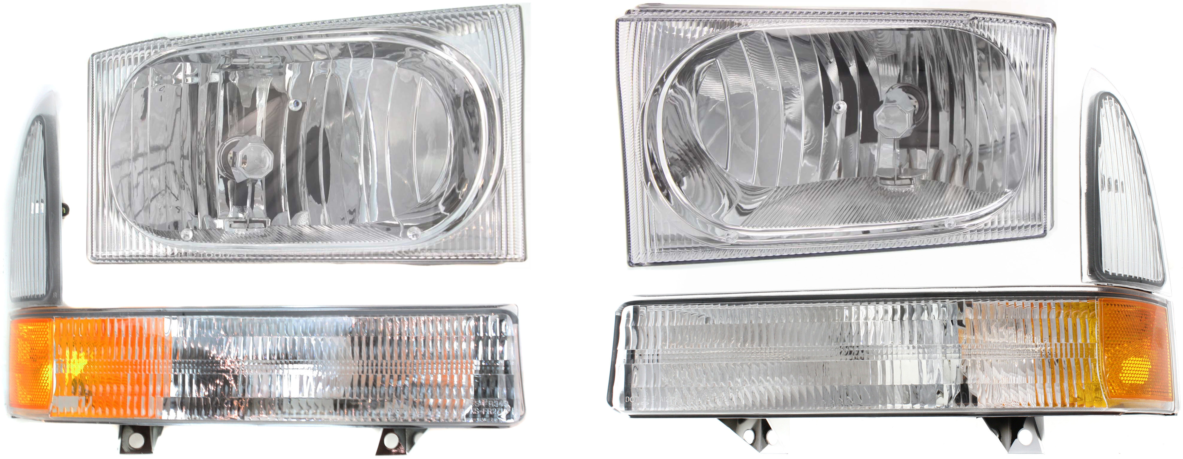 AM F SERIES SUPER DUTY 02-04 HEAD LAMP RH AND LH with Bulbs 4 pc Kit with Corner Lights SKU KIT 73013-02 Partslink FO2502183 FO2503183 FO2520169 FO2521169 OEM 2C3Z13008AA 2C3Z13008AB 2C3Z13